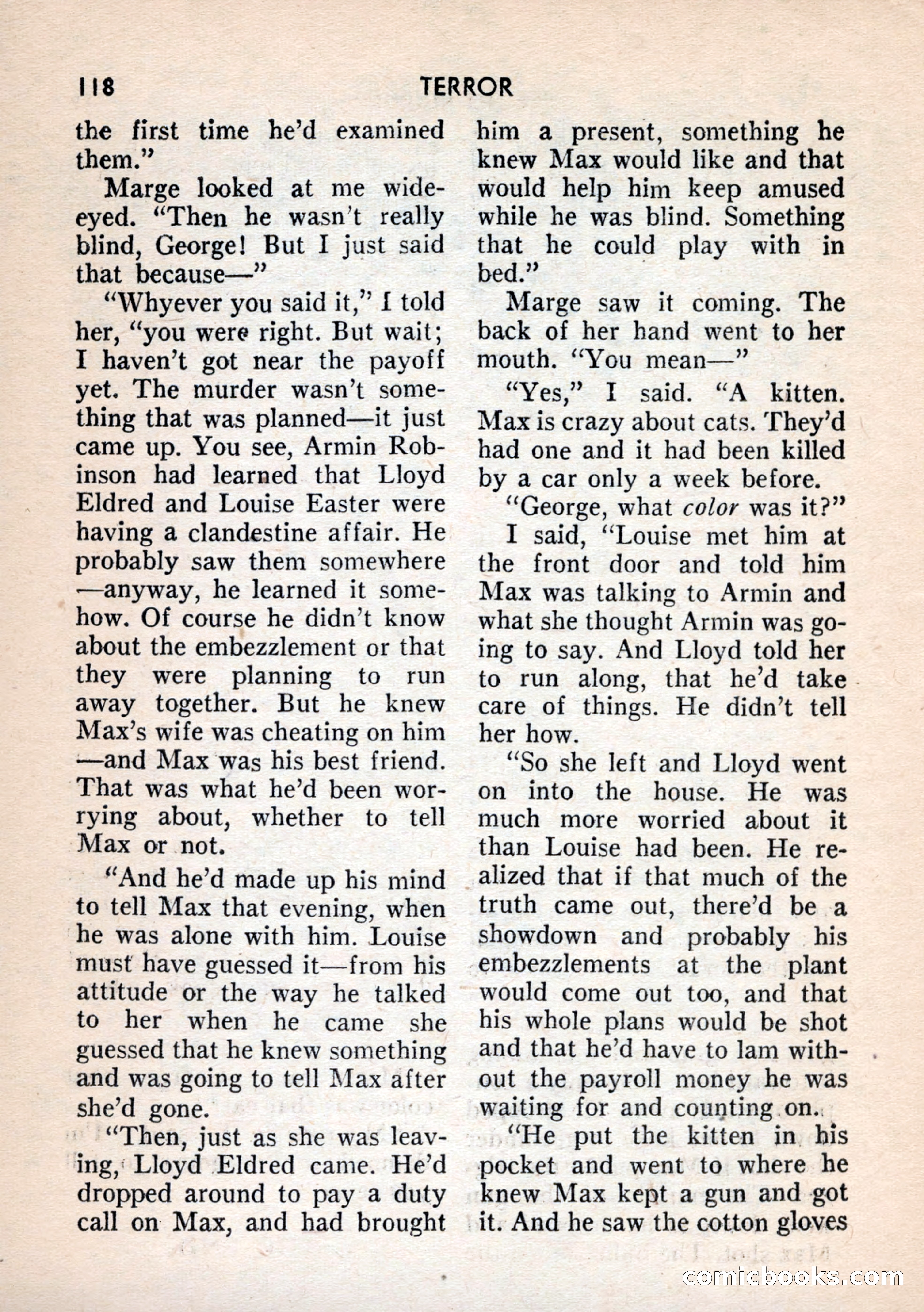 Terror Detective Story Magazine, October 1956 — page 120 of 132