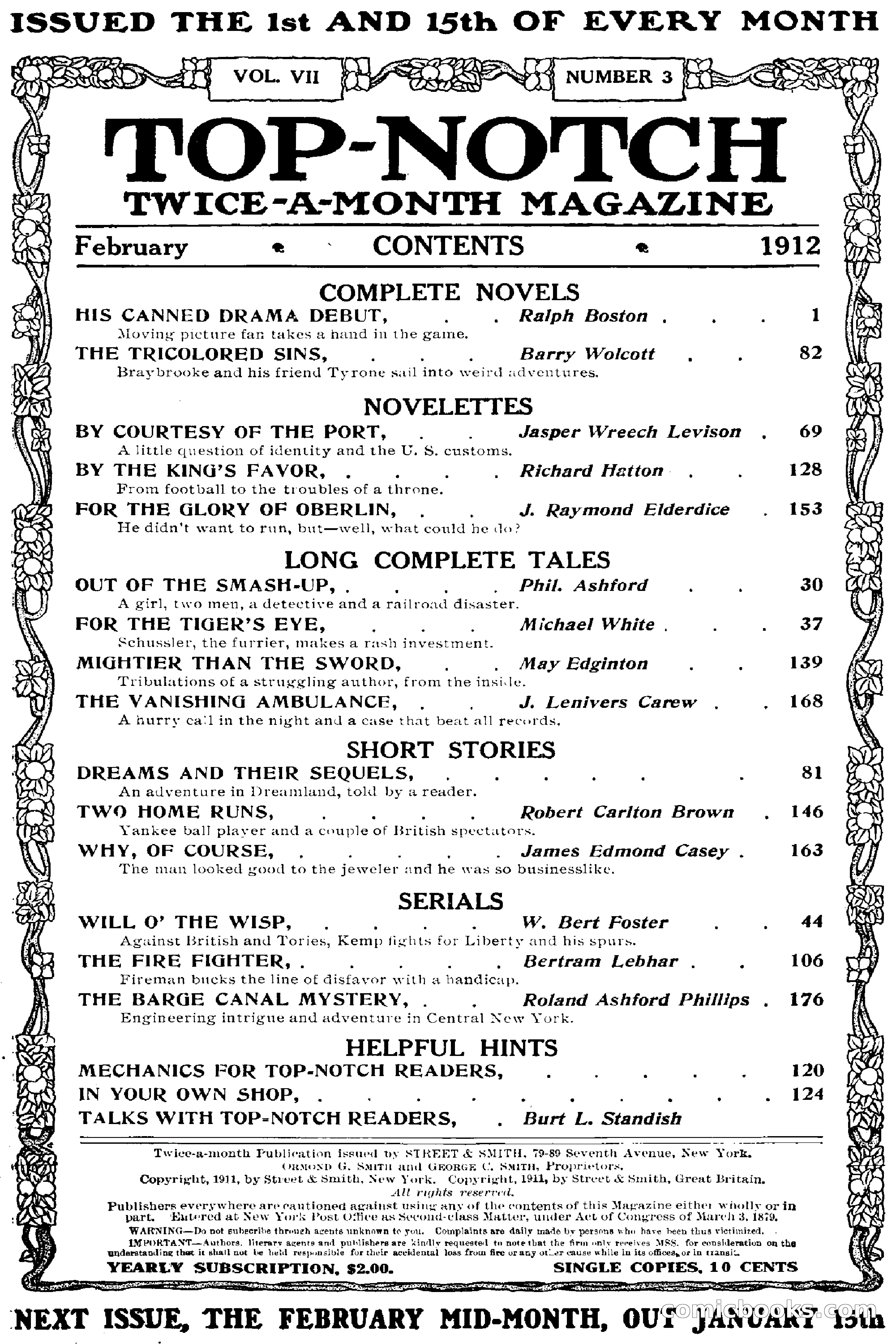 Top-Notch Magazine, February 1912 — page 3 of 204
