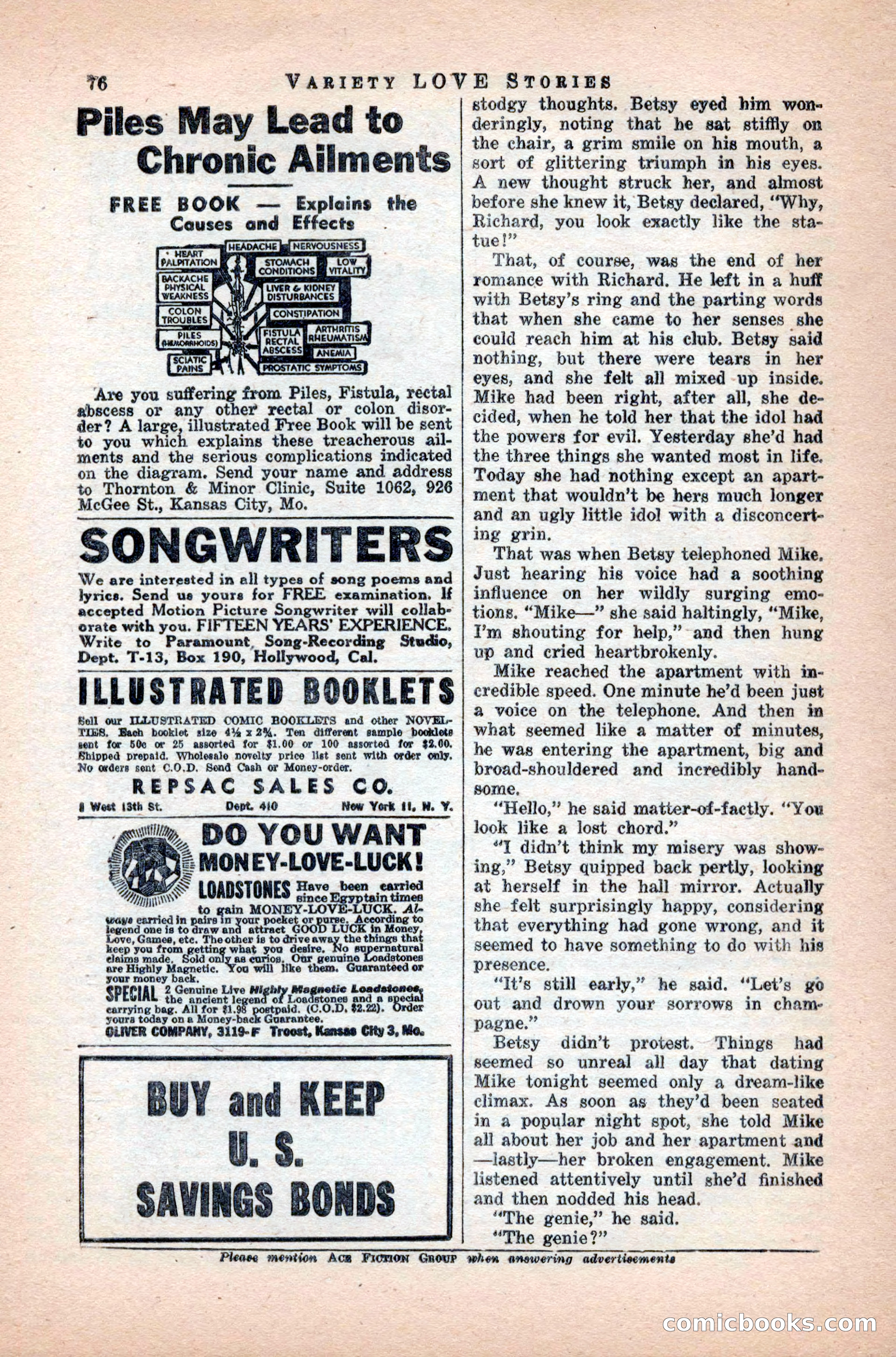 Variety Love Stories, October 1946 — page 78 of 84