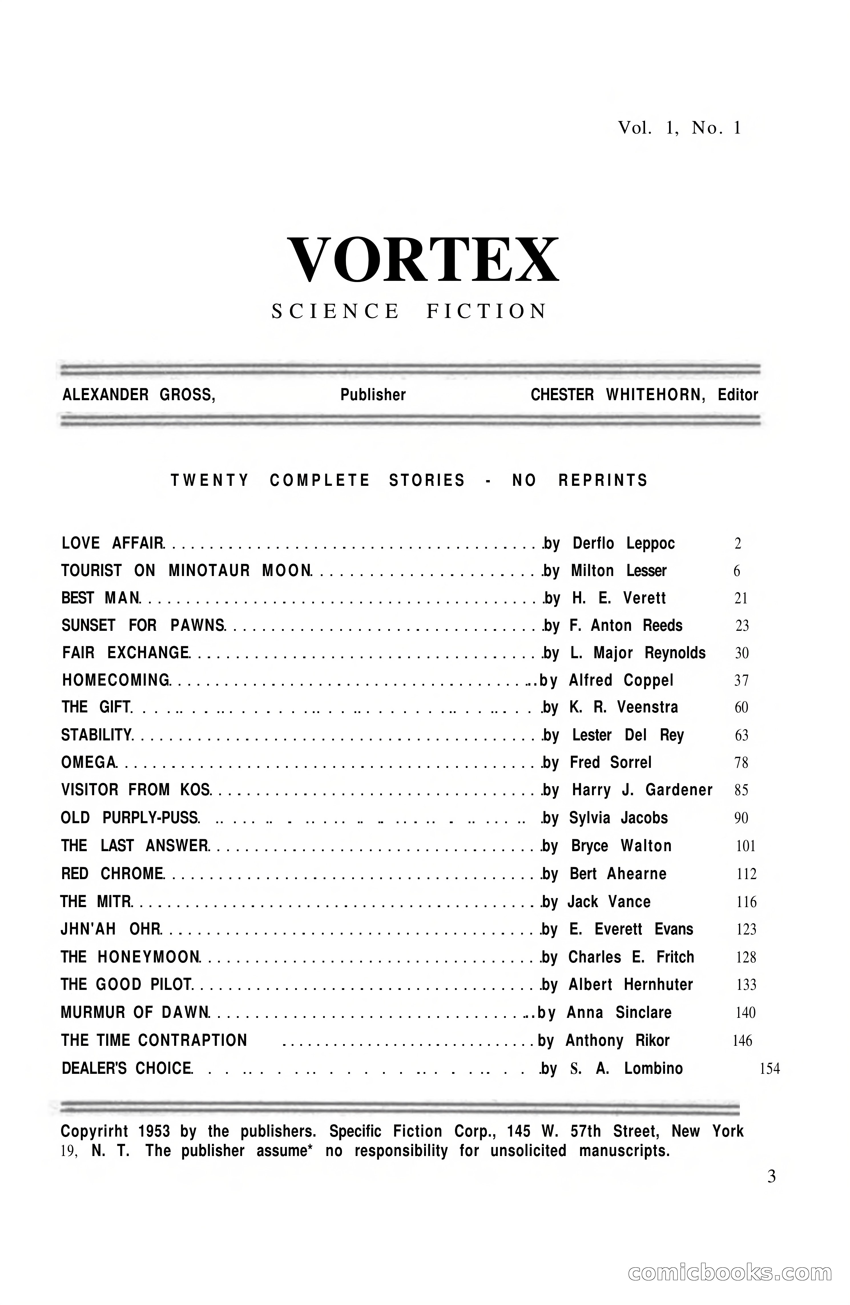 Vortex Science Fiction, Vol. 1, No. 1 — page 3 of 164