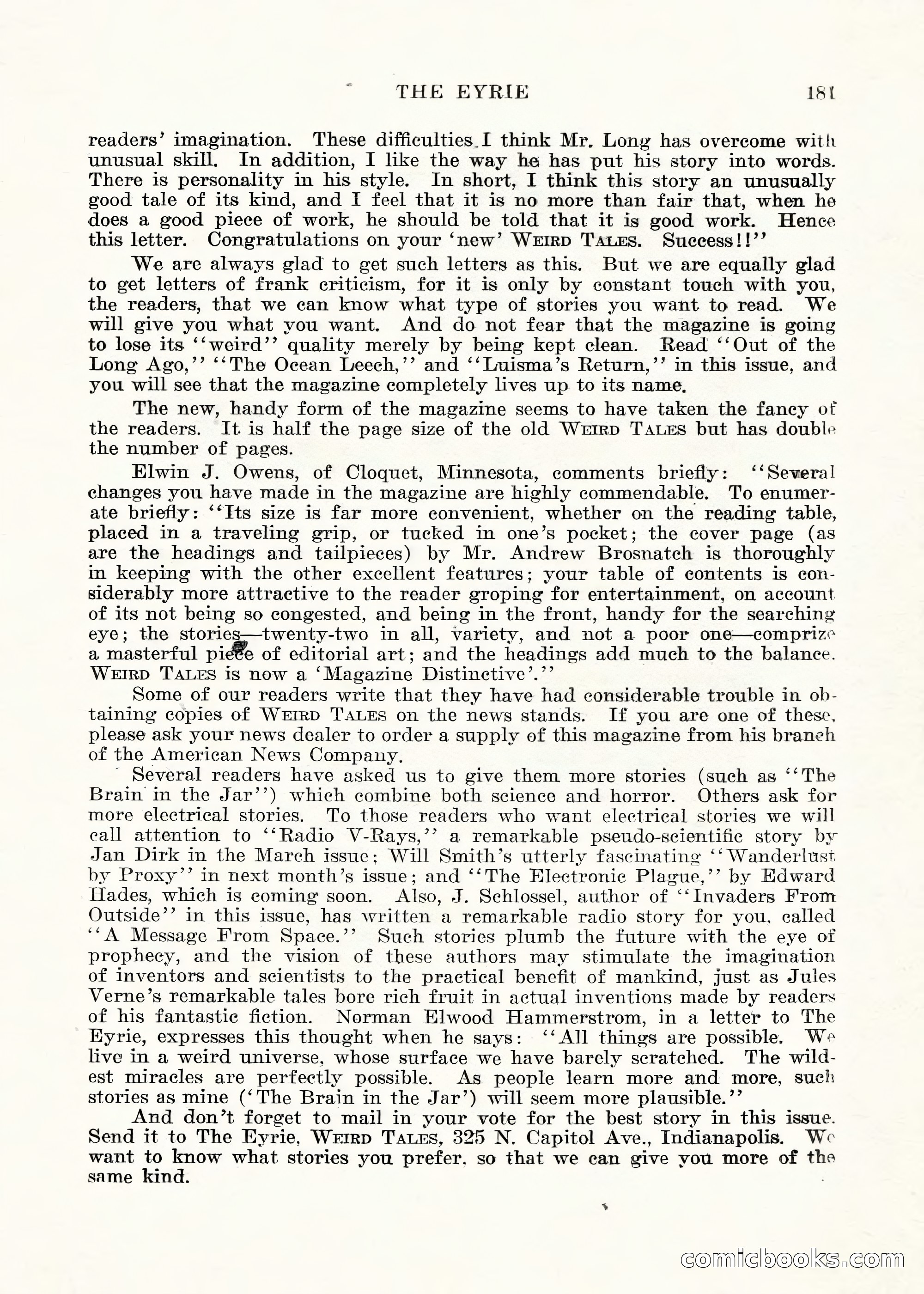 Weird Tales, Vol. V No. 1 — page 182 of 195