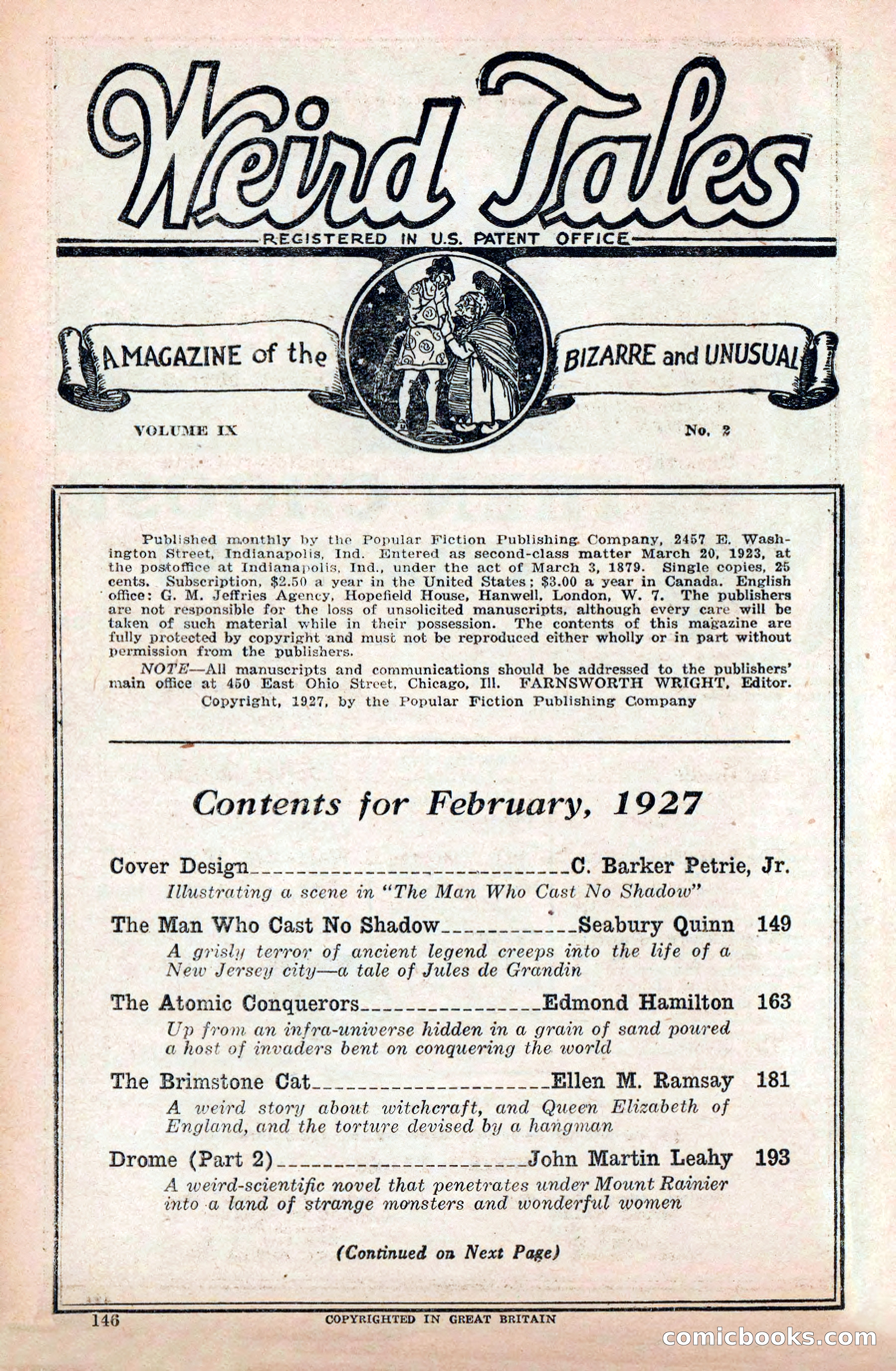 Weird Tales, Vol. 9, No. 2 — page 4 of 148