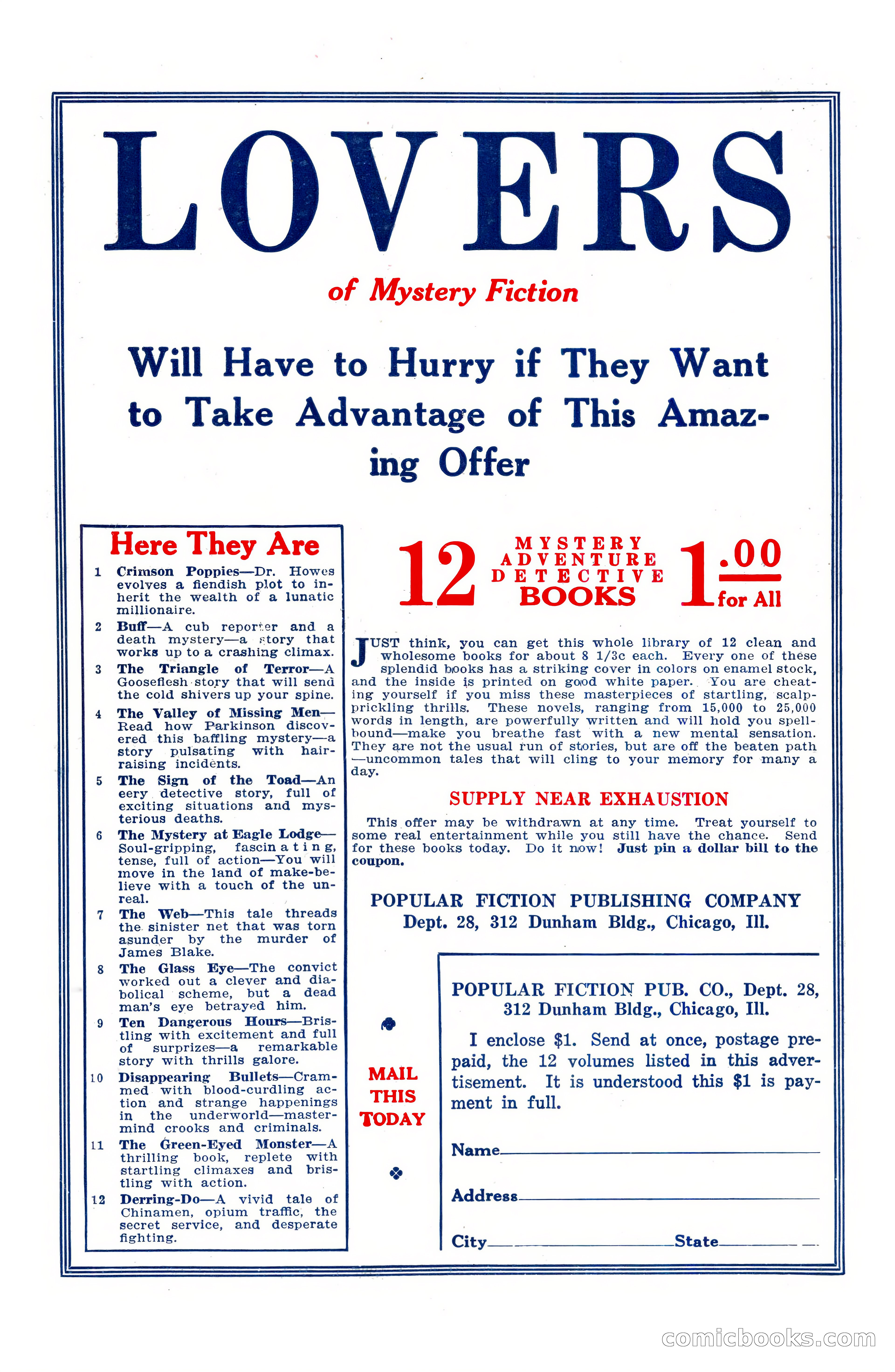 Weird Tales, Vol. 9 No. 4 — page 148 of 148