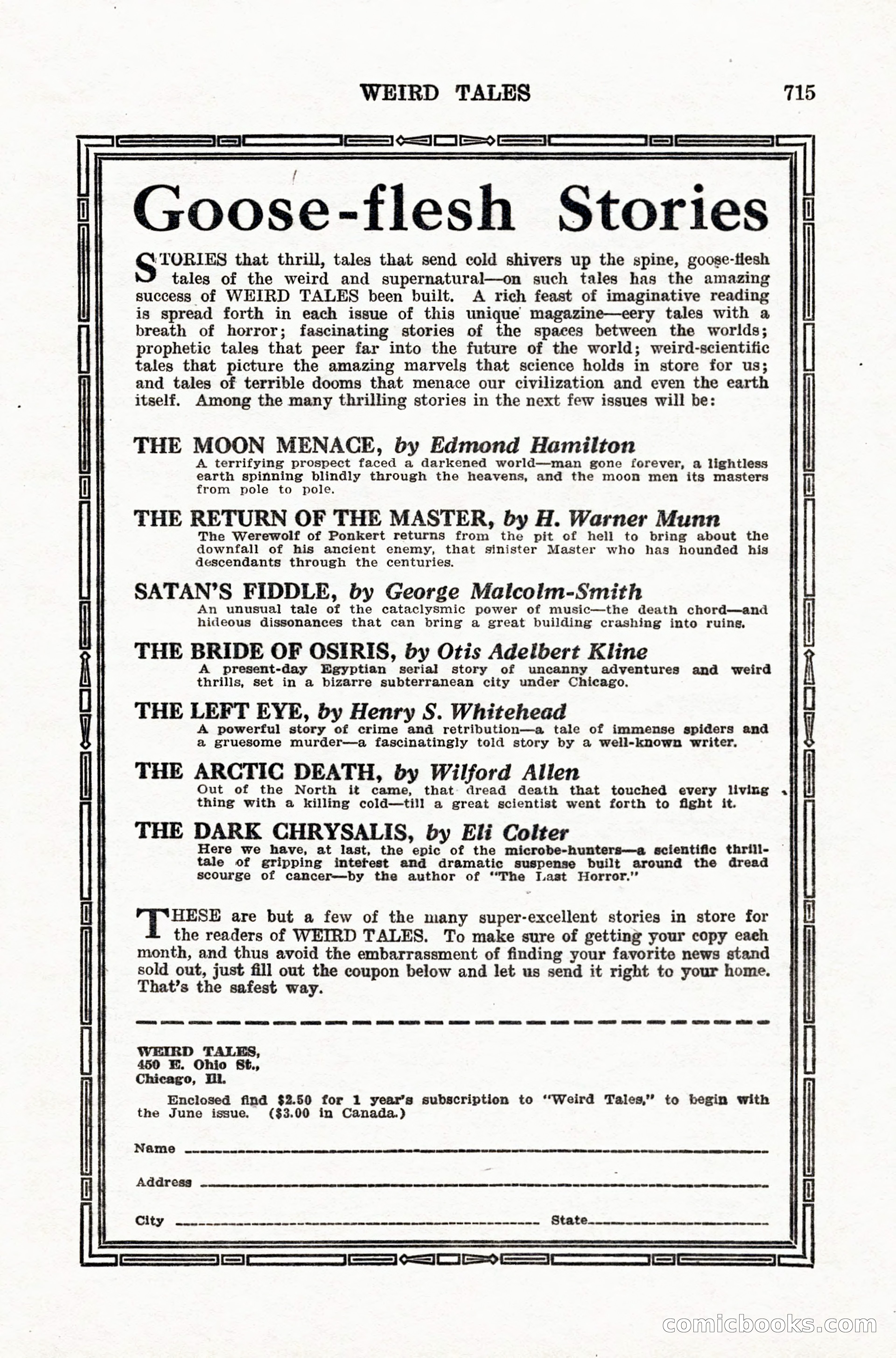 Weird Tales, Vol. IX, No. 5 — page 141 of 148