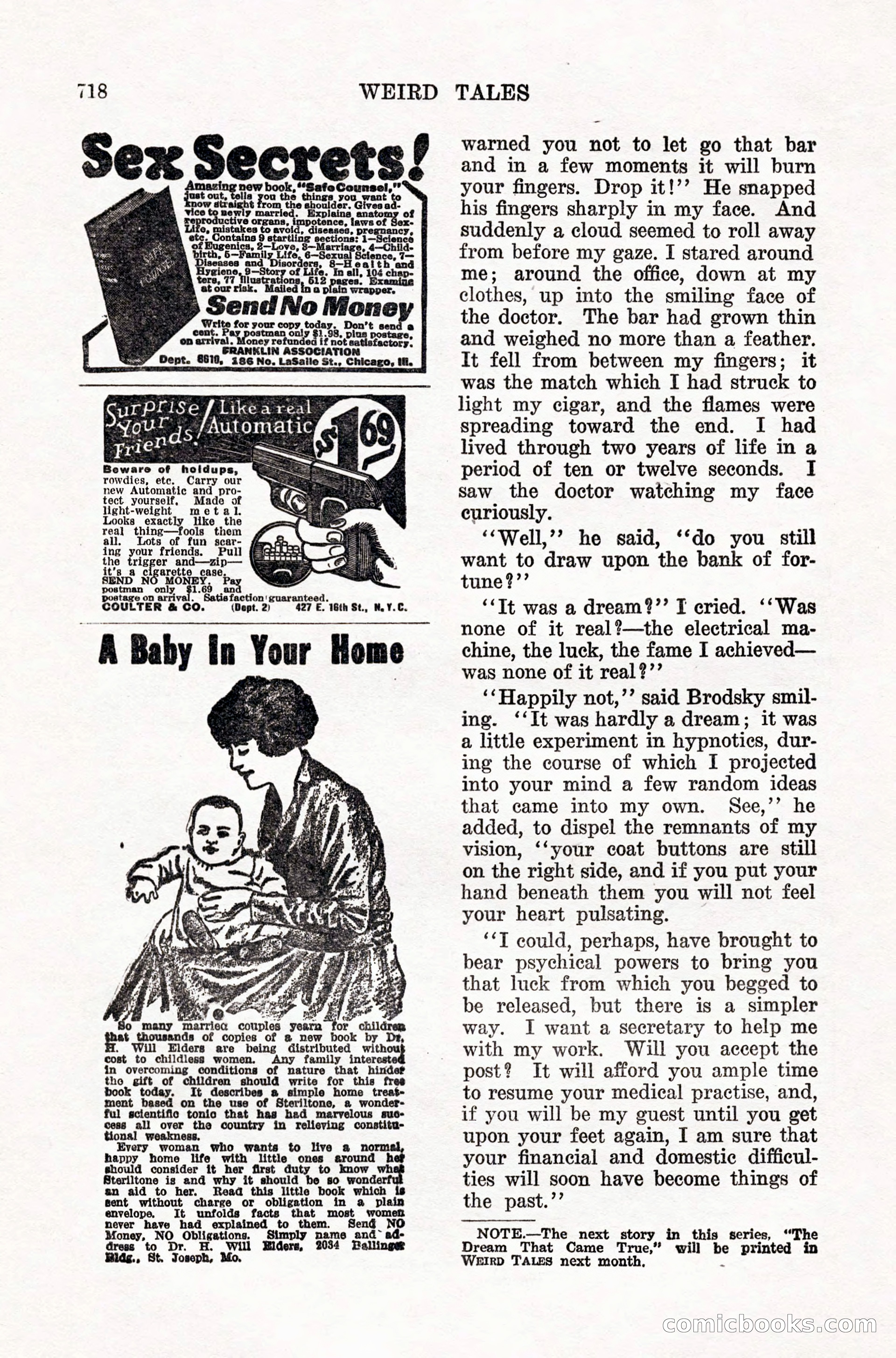 Weird Tales, Vol. IX, No. 5 — page 144 of 148
