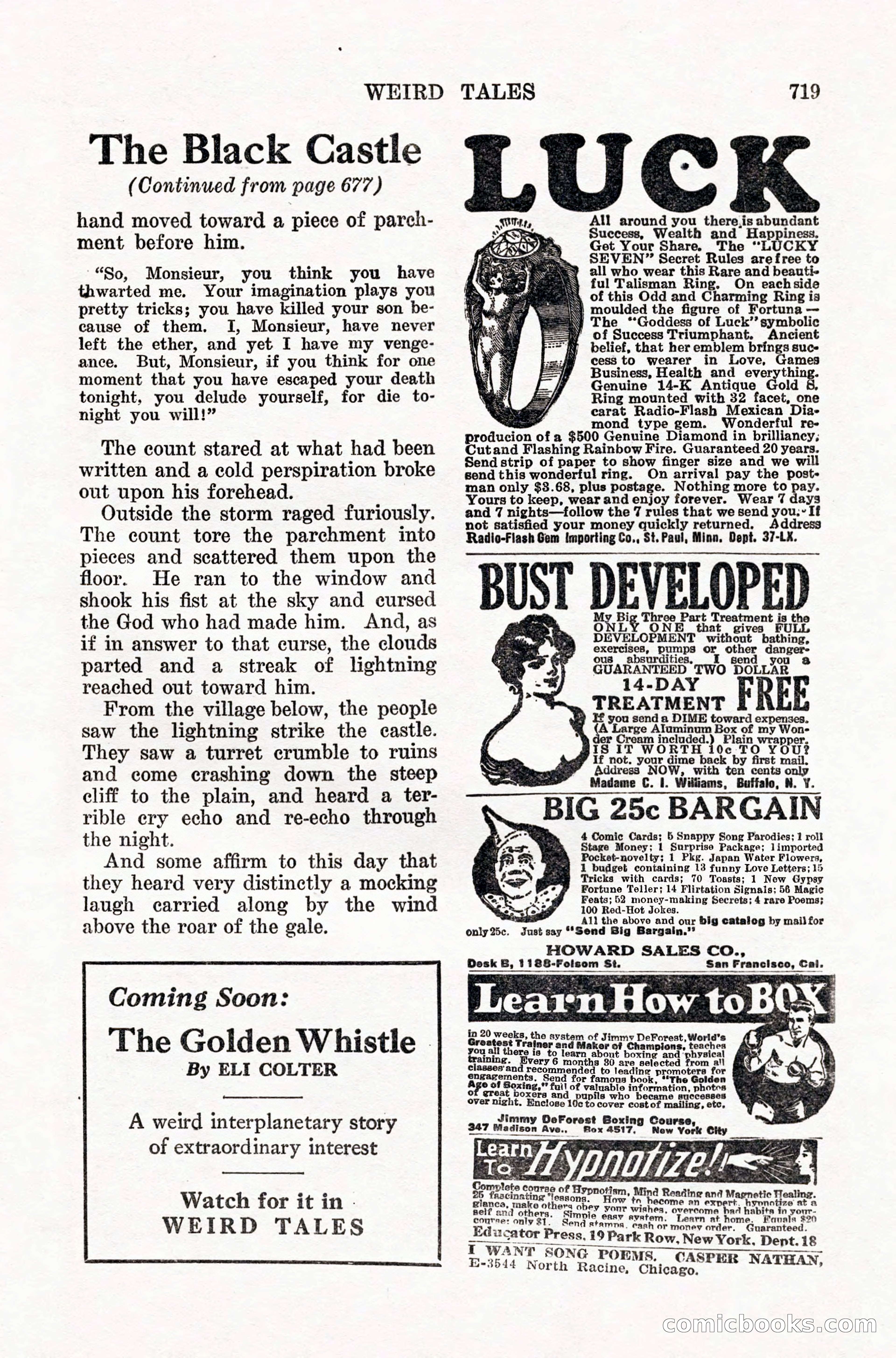 Weird Tales, Vol. IX, No. 5 — page 145 of 148