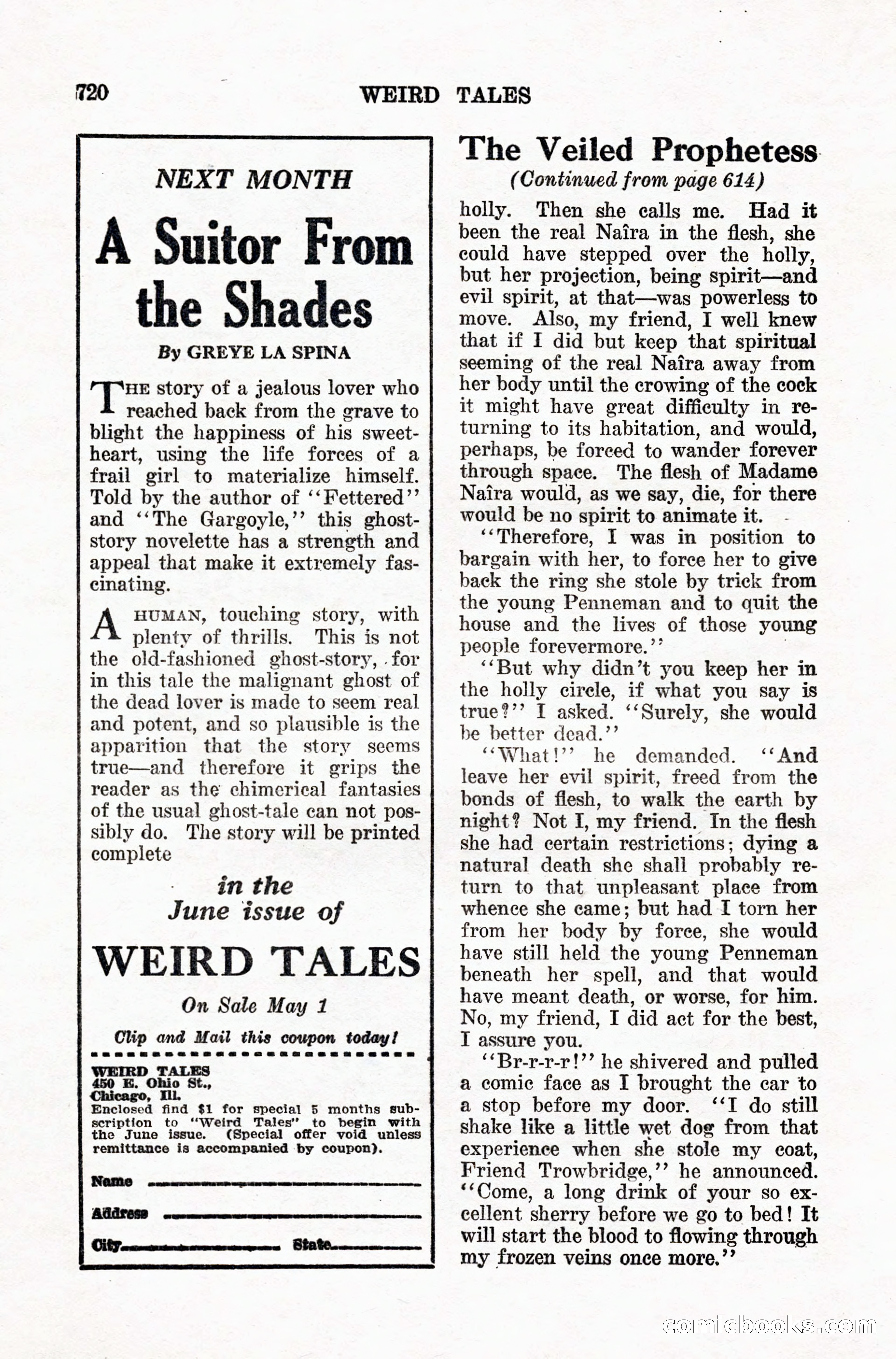 Weird Tales, Vol. IX, No. 5 — page 146 of 148