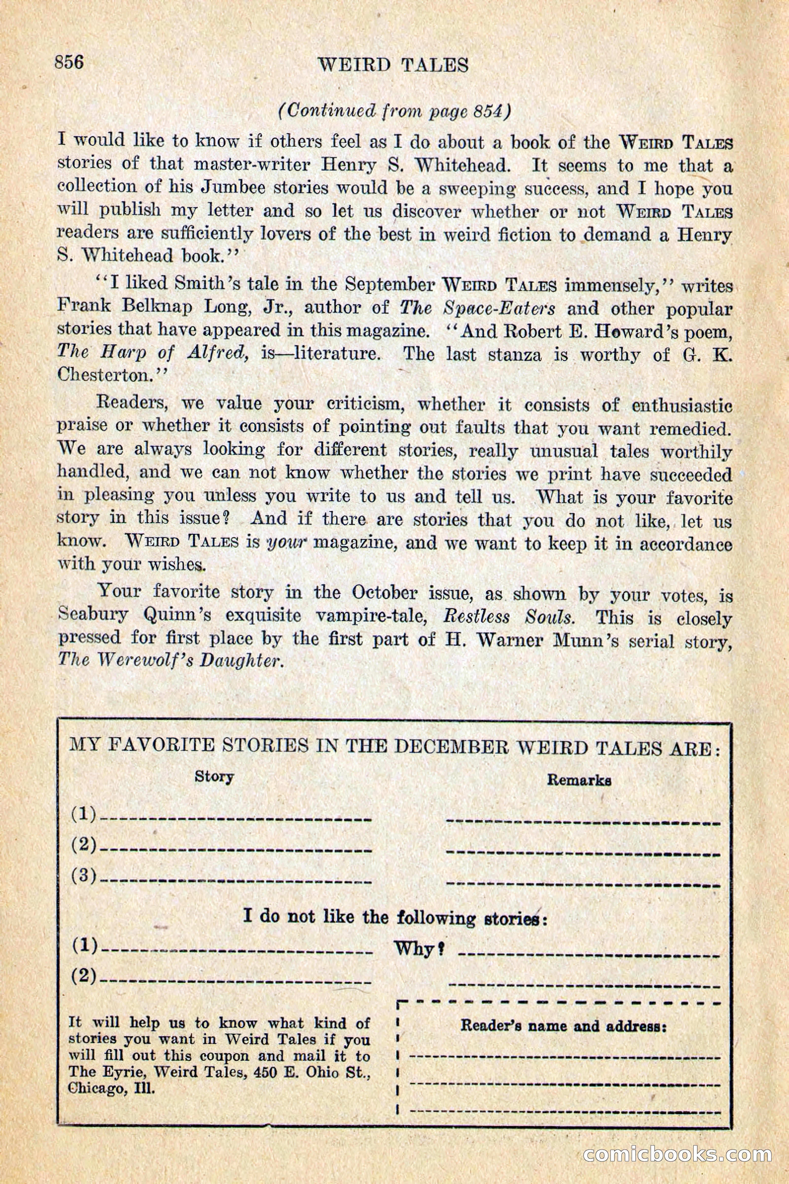 Weird Tales, Vol. 12, No. 6 — page 138 of 148