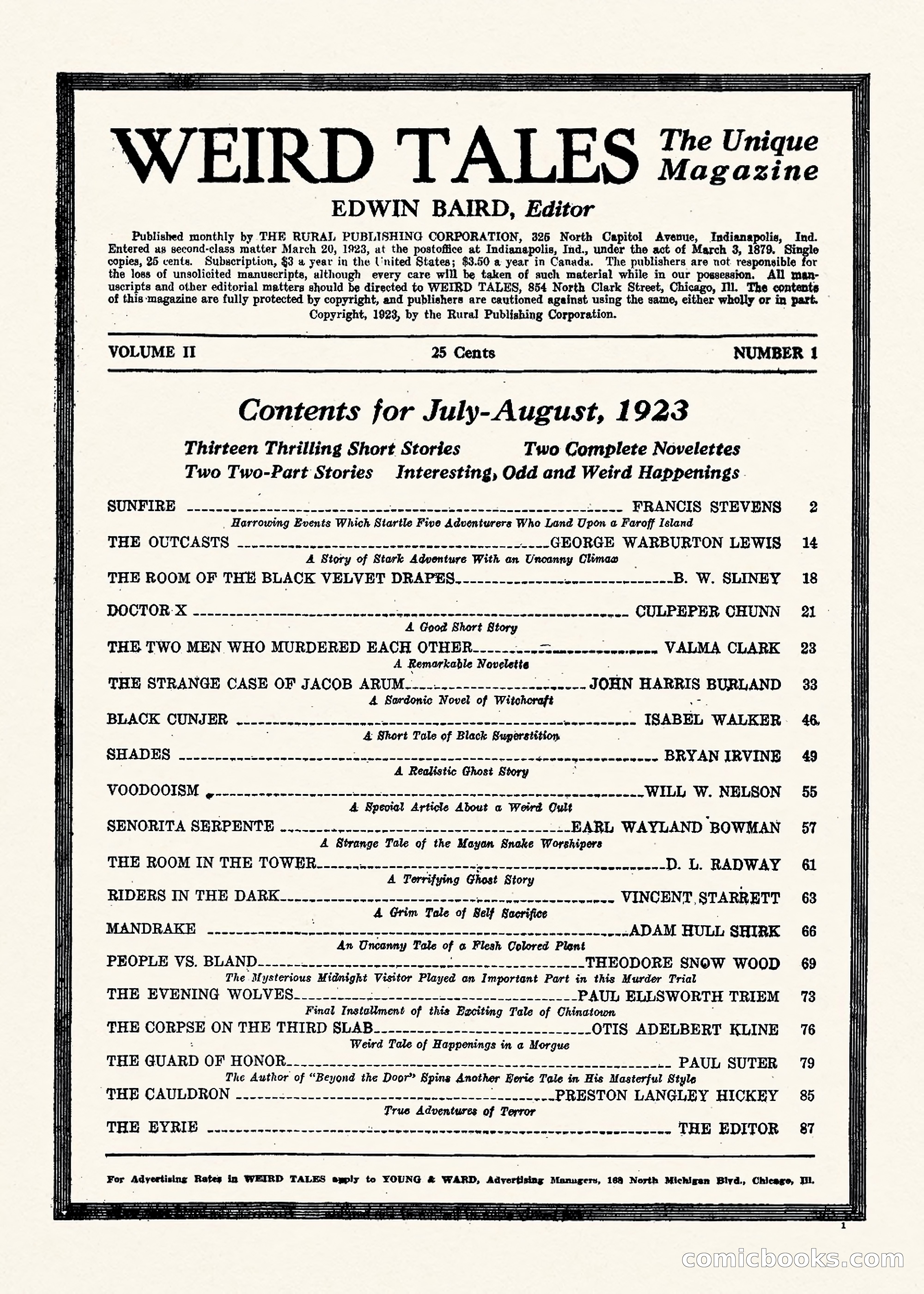 Weird Tales, Vol. II, No. 1 — page 2 of 98
