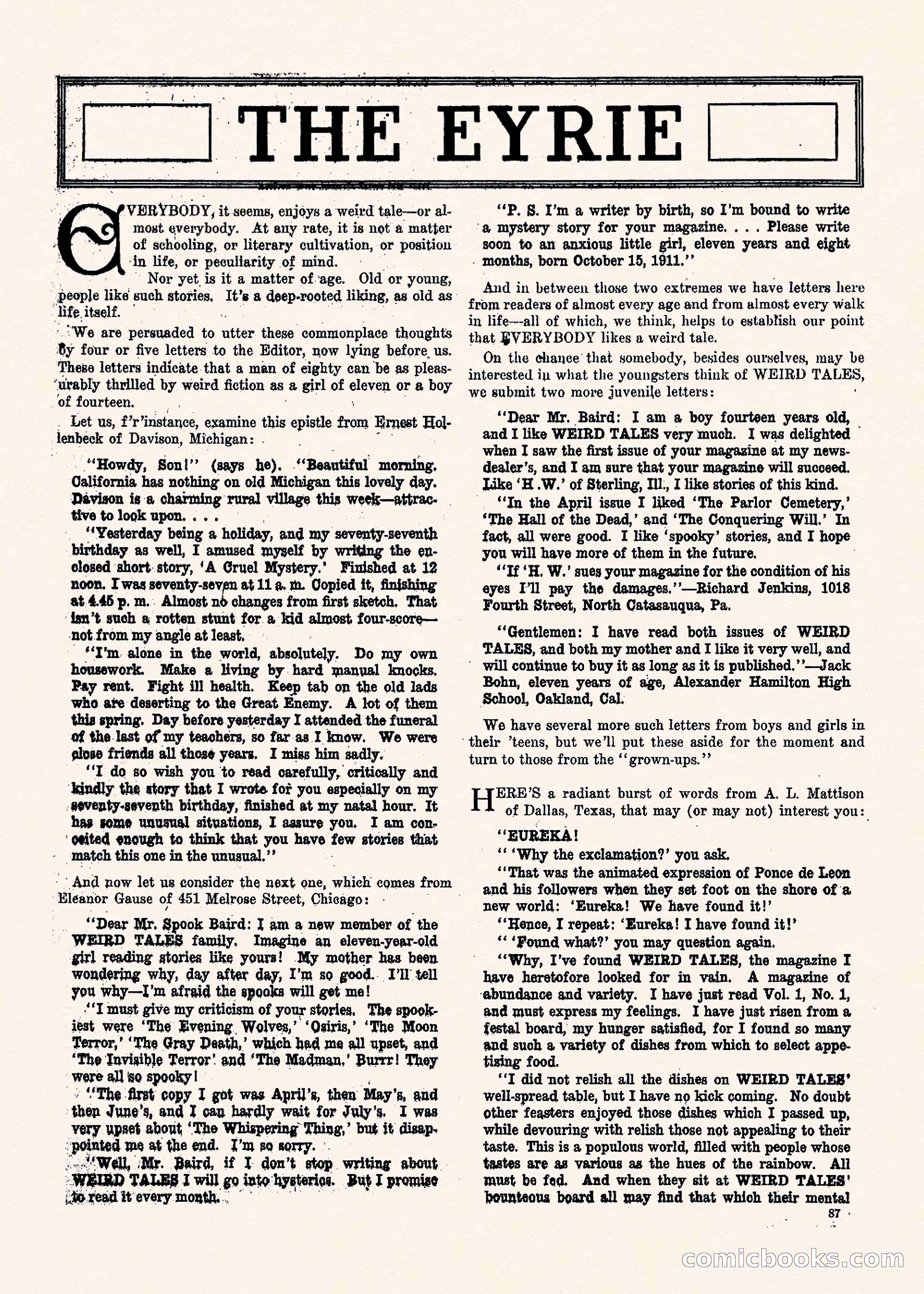 Weird Tales, Vol. II, No. 1 — page 88 of 98