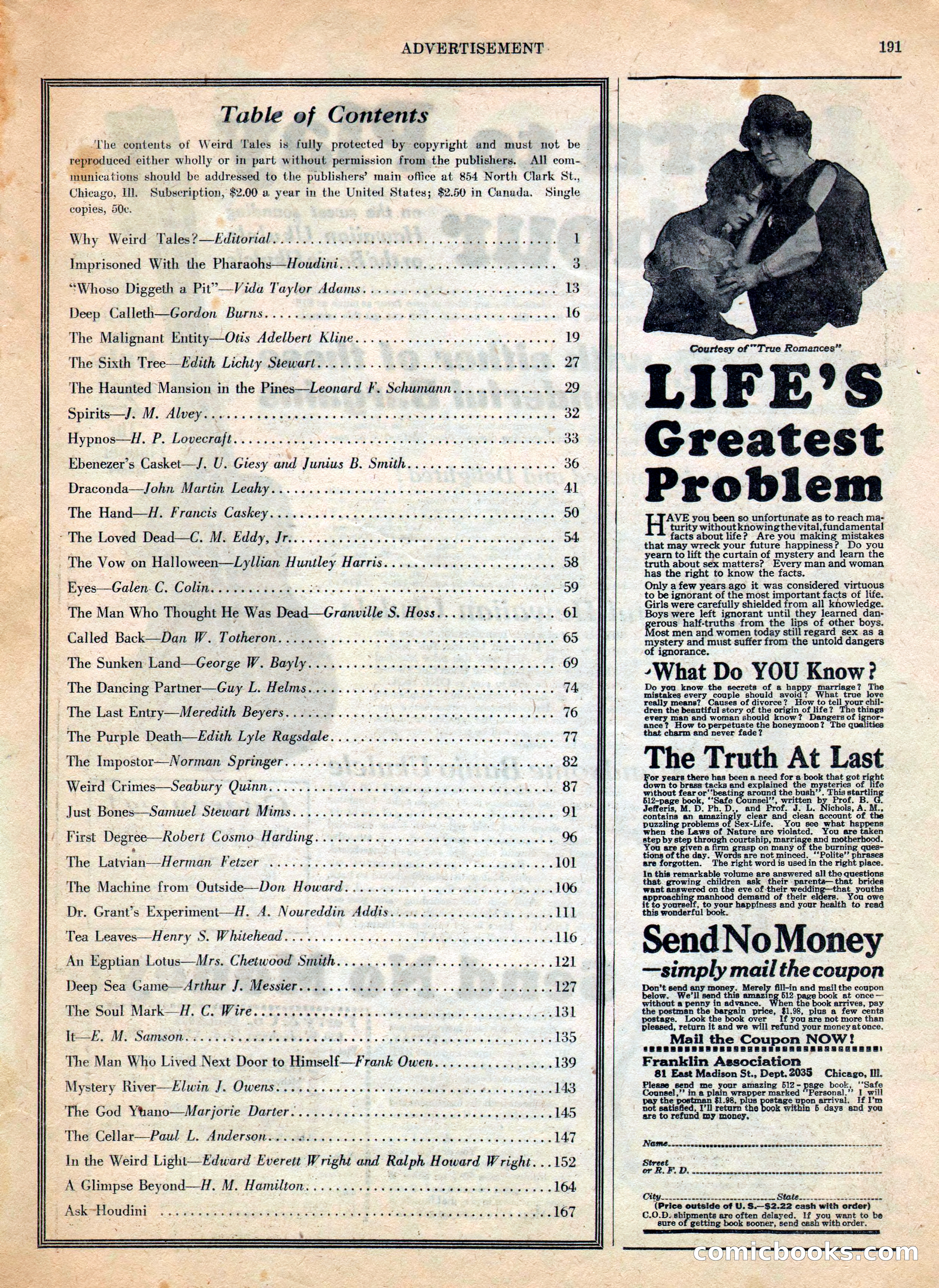 Weird Tales, Vol. IV, No. 2 — page 193 of 196