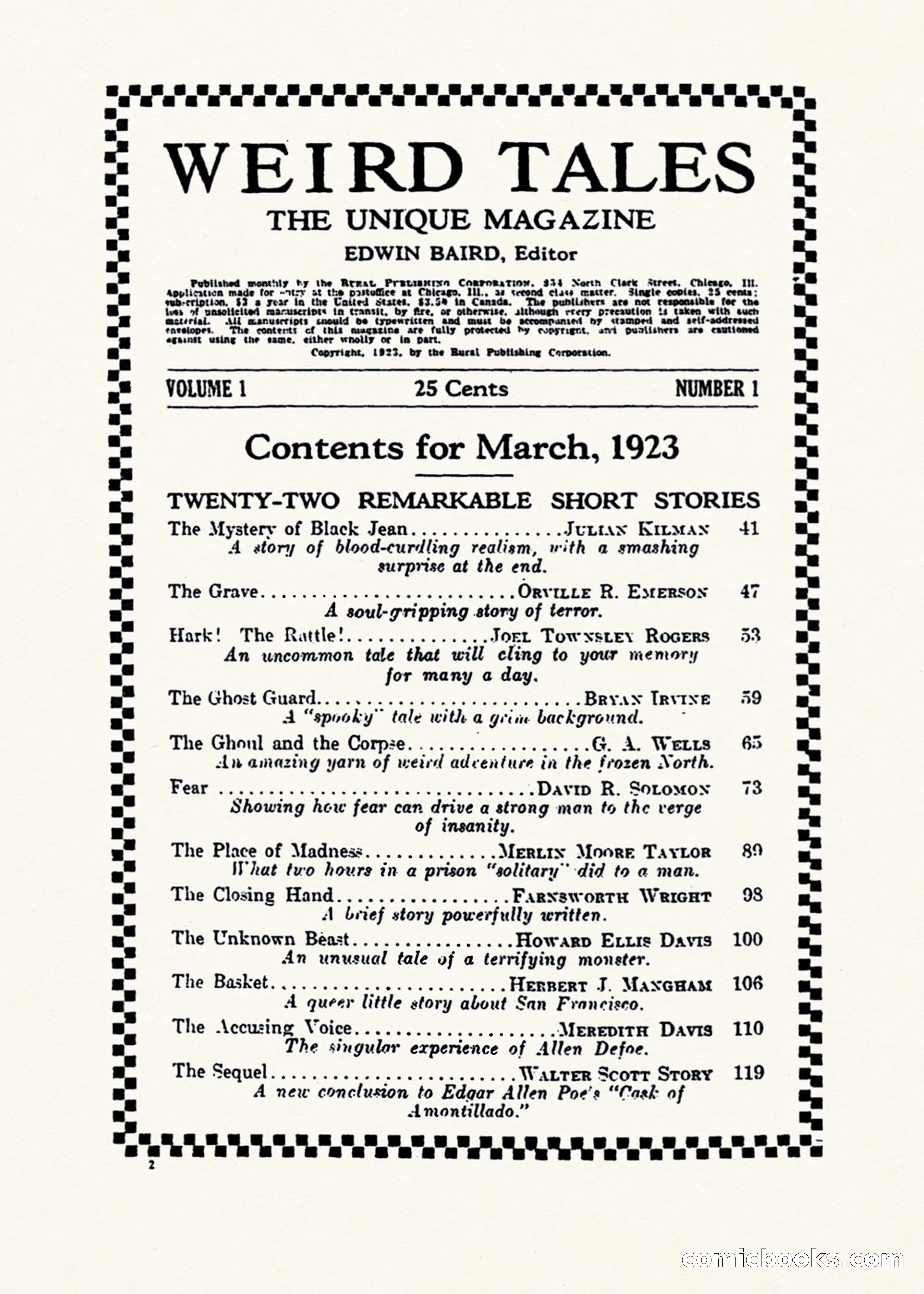 Weird Tales, Vol. 1, No. 1 — page 3 of 194