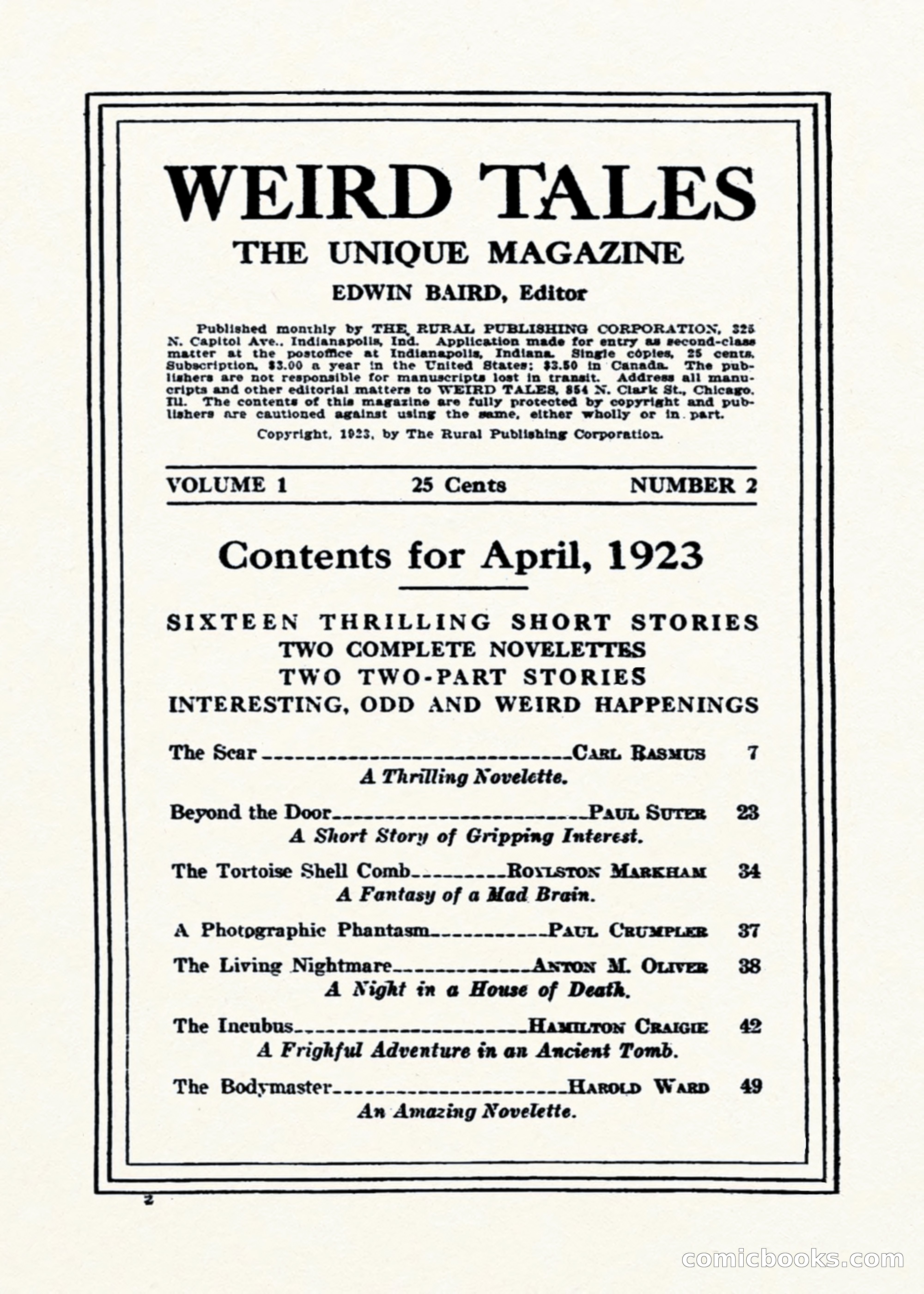 Weird Tales, Vol. 1, No. 2 — page 3 of 194
