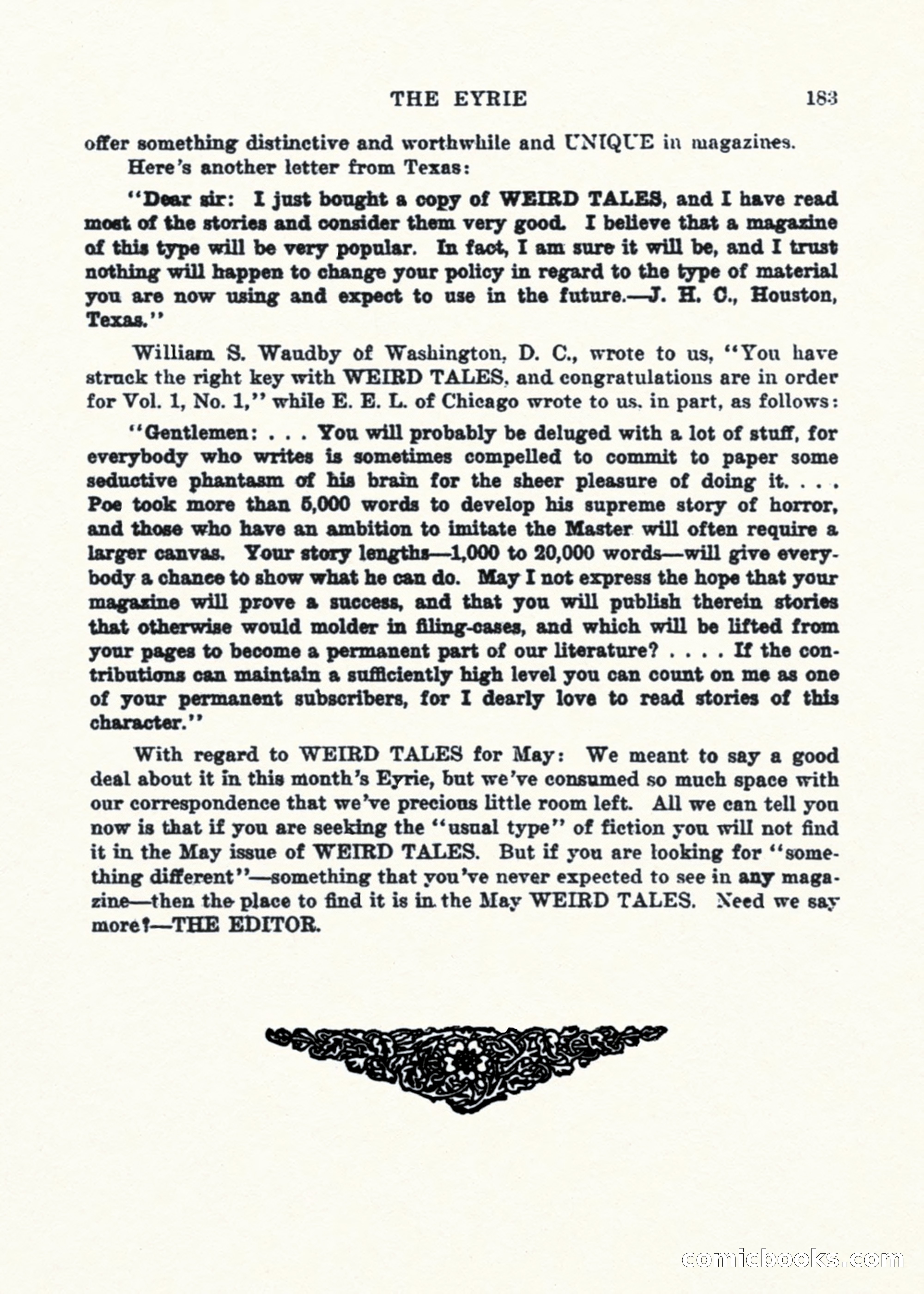 Weird Tales, Vol. 1, No. 2 — page 184 of 194