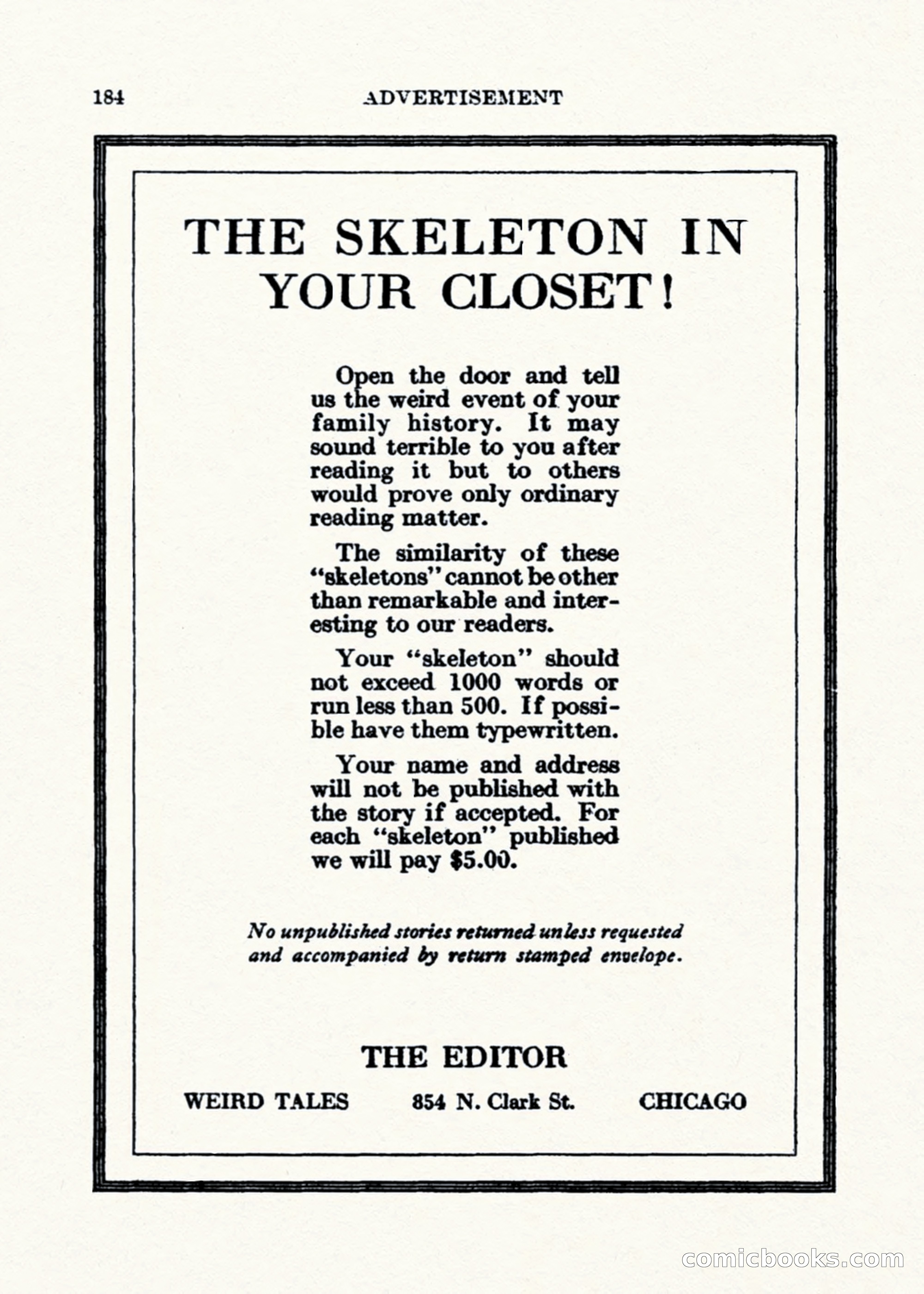 Weird Tales, Vol. 1, No. 2 — page 185 of 194