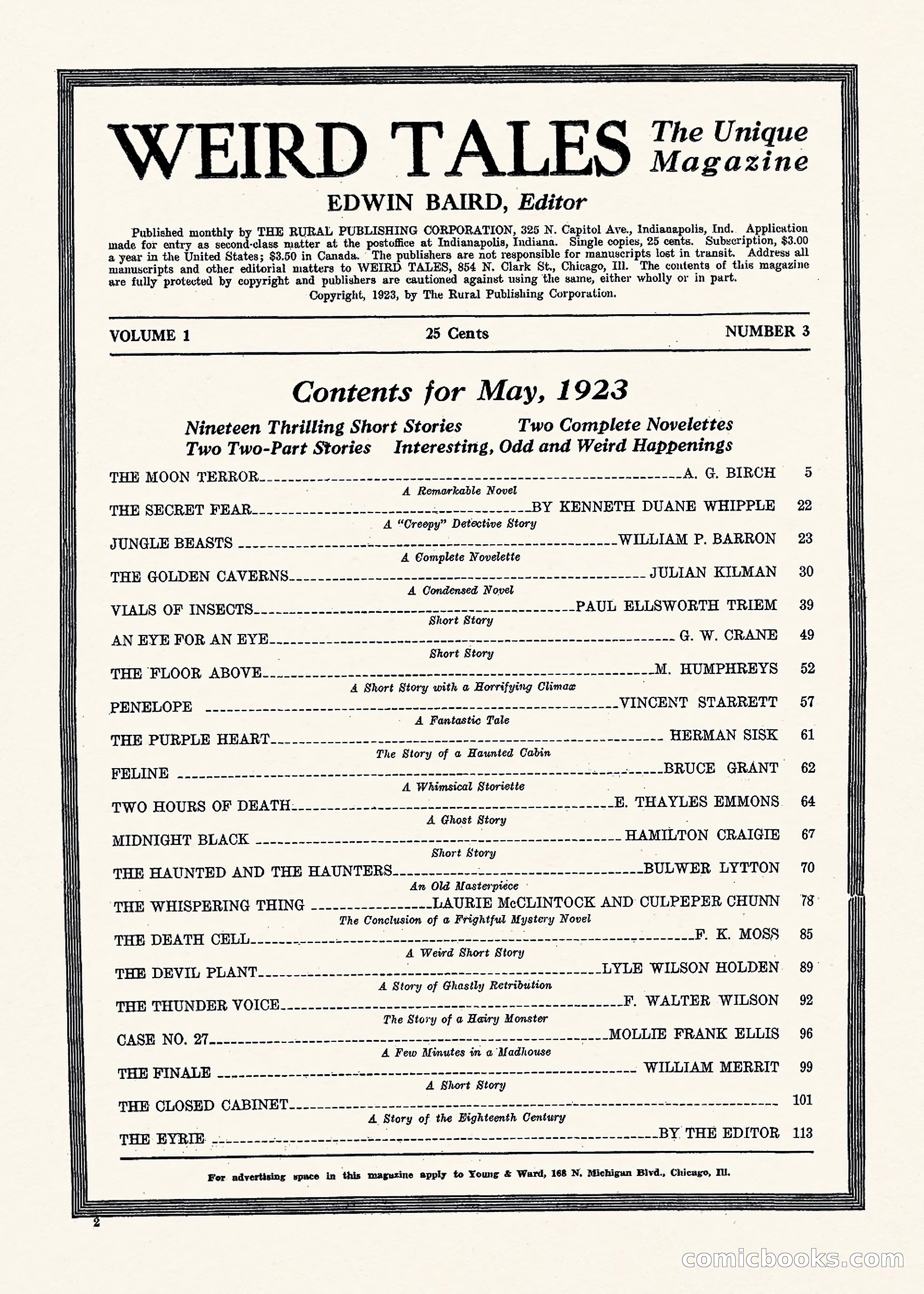 Weird Tales, Vol. 1, No. 3 — page 3 of 122