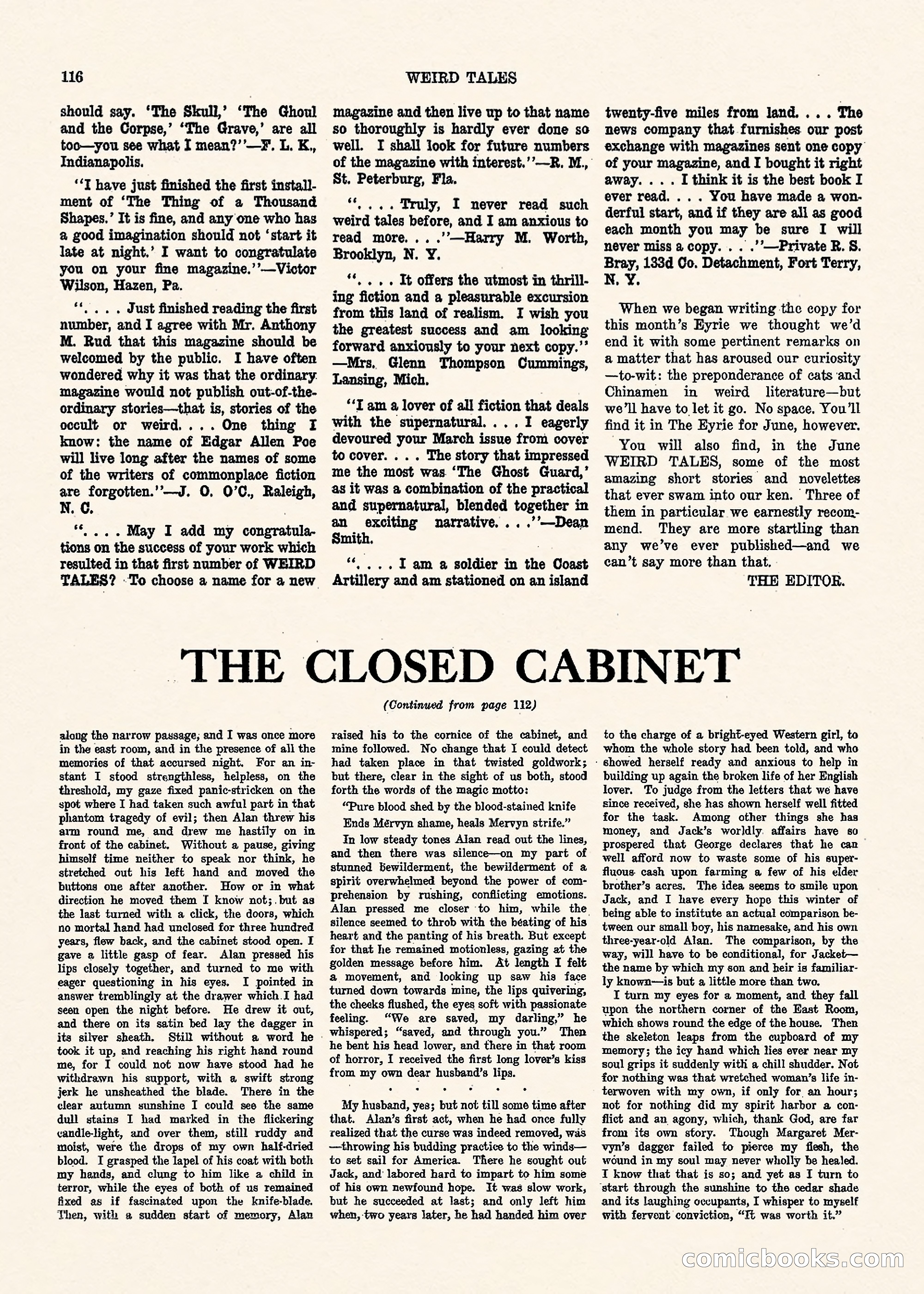 Weird Tales, Vol. 1, No. 3 — page 117 of 122