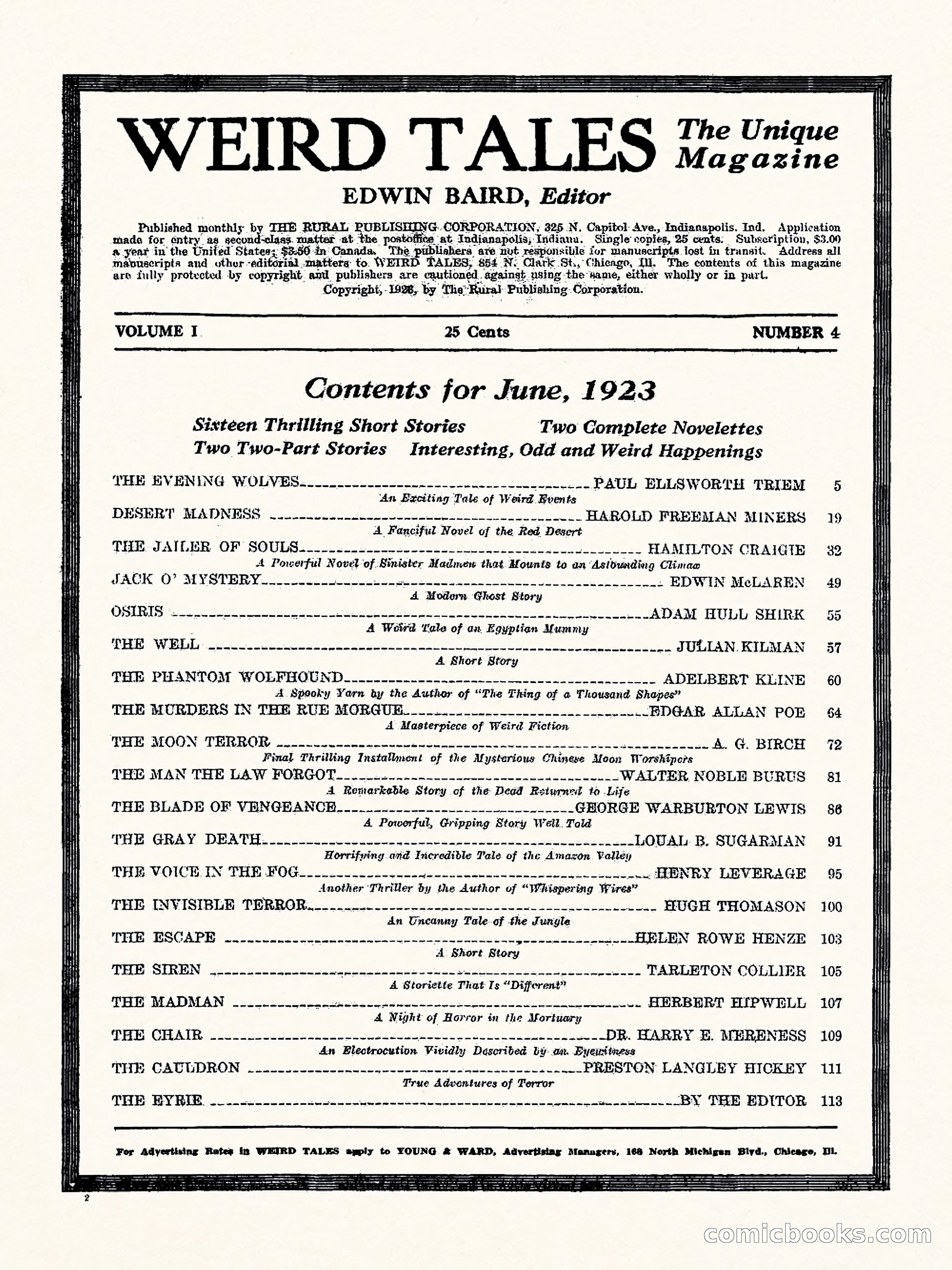 Weird Tales, Vol. I, No. 4 — page 3 of 122