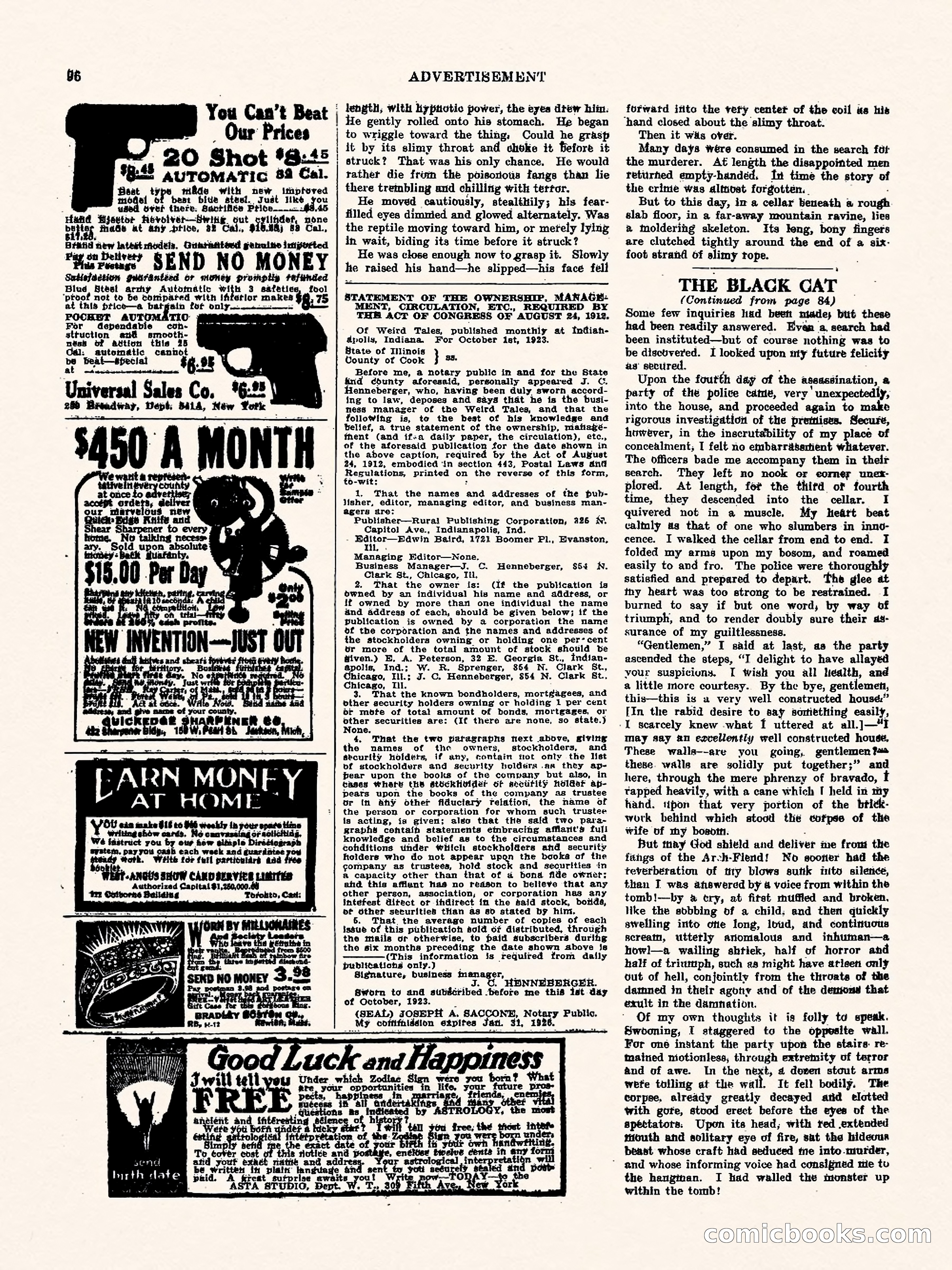 Weird Tales, Vol. 3, No. 1 — page 97 of 98