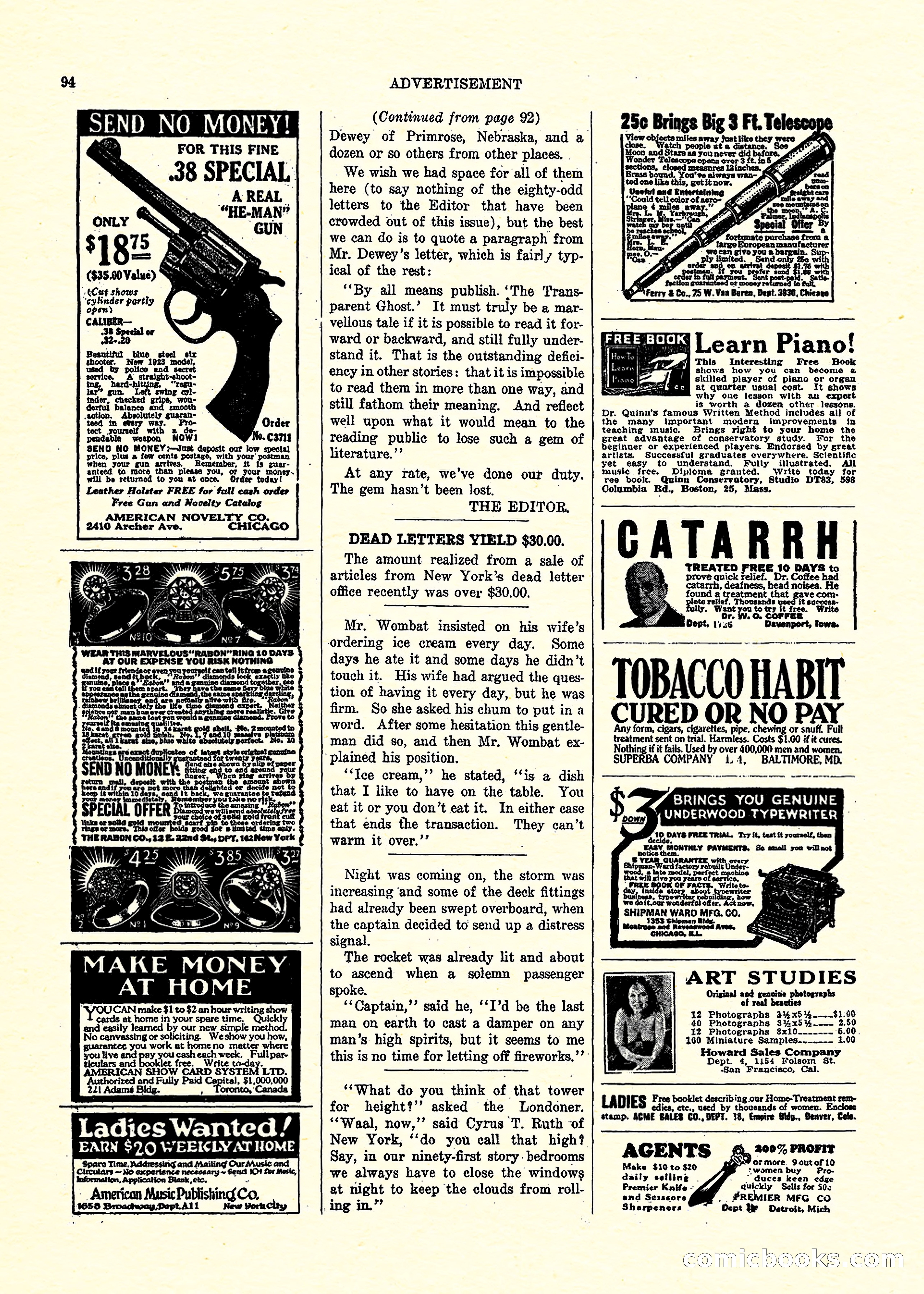 Weird Tales, Vol. 3, No. 3 — page 95 of 98