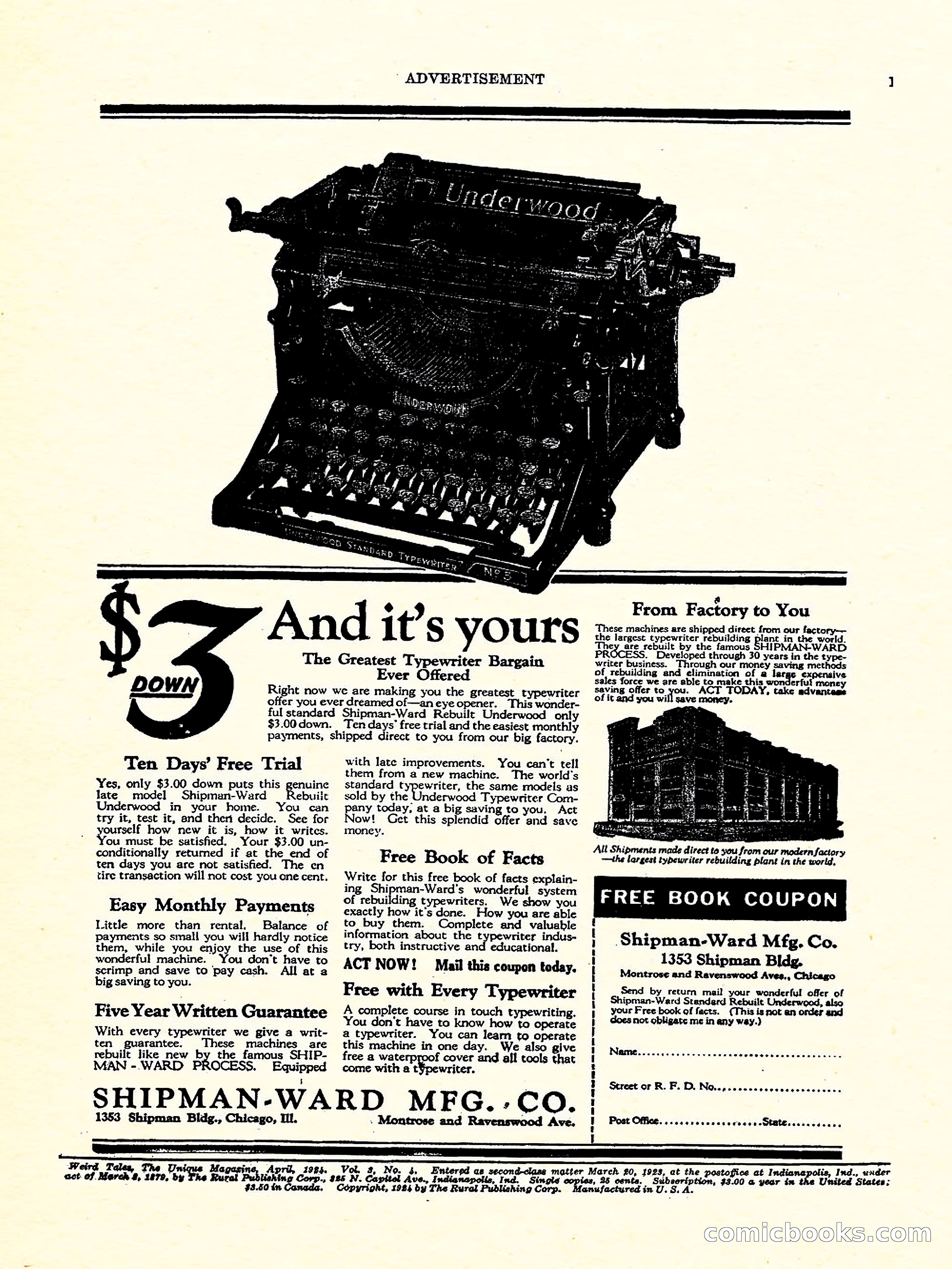 Weird Tales, Vol. 3, No. 4 — page 2 of 98