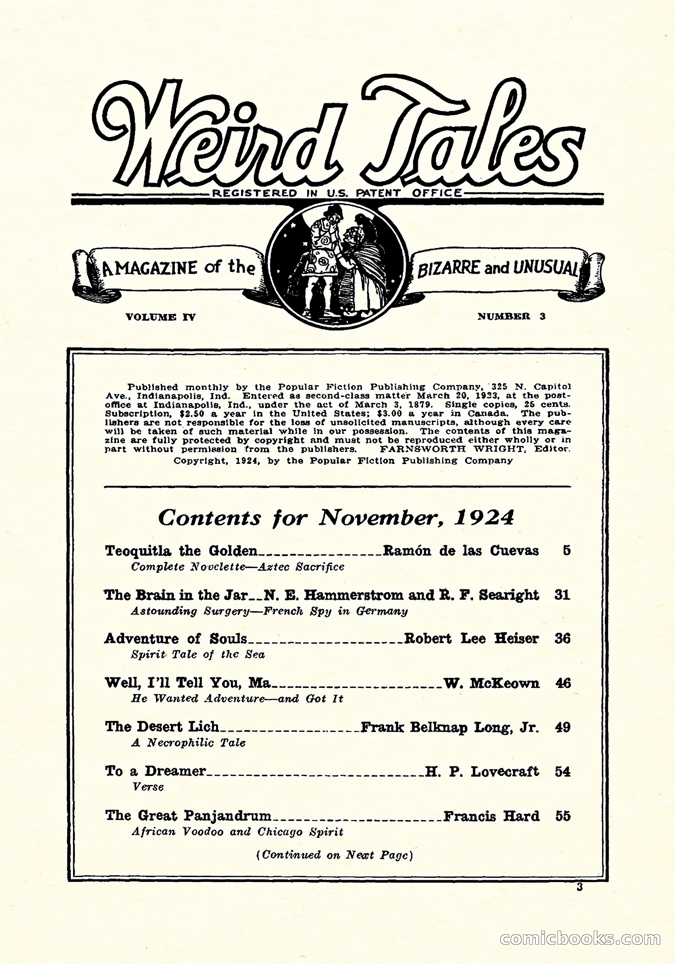 Weird Tales, Vol. 4, No. 3 — page 4 of 194