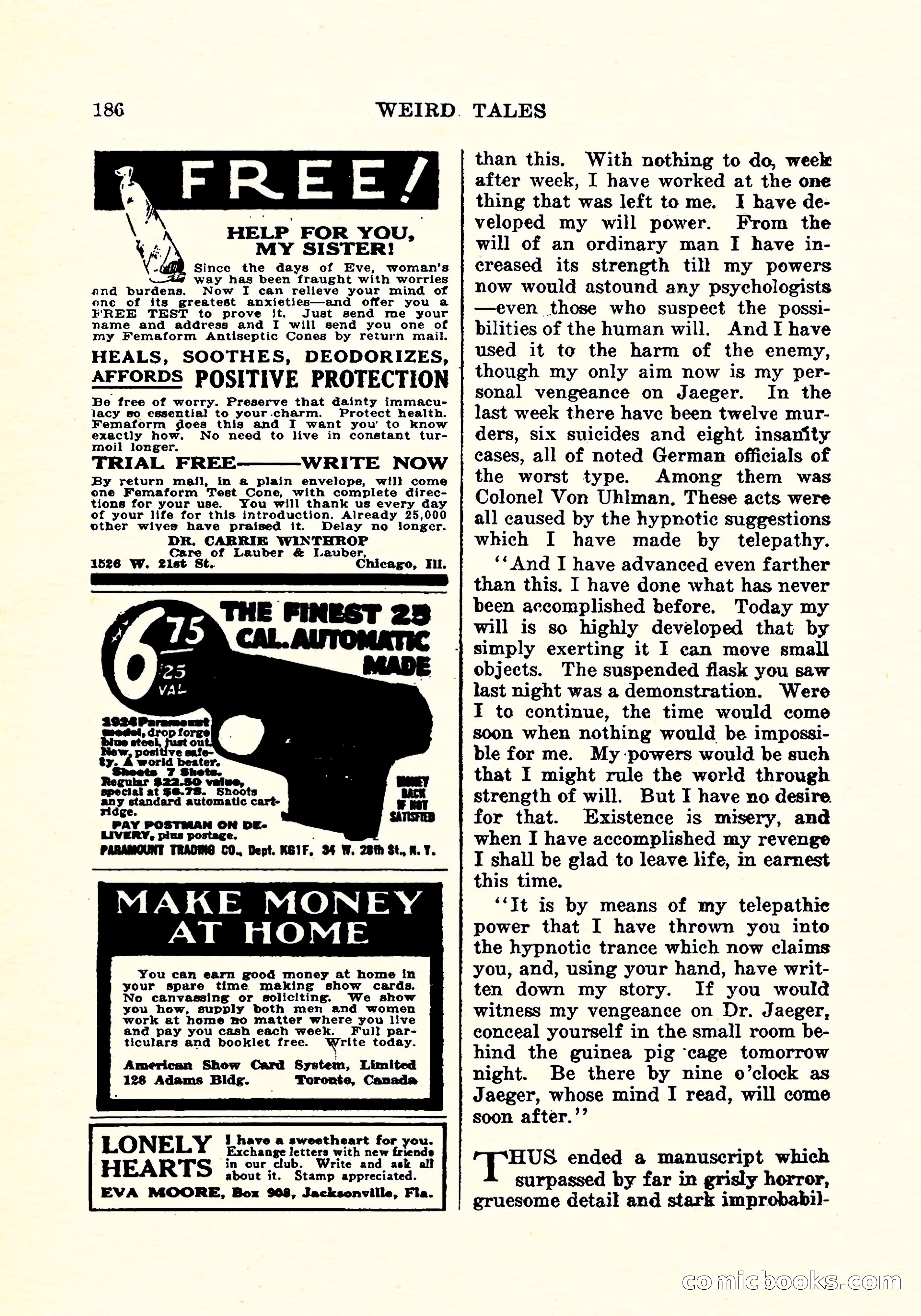 Weird Tales, Vol. 4, No. 3 — page 187 of 194