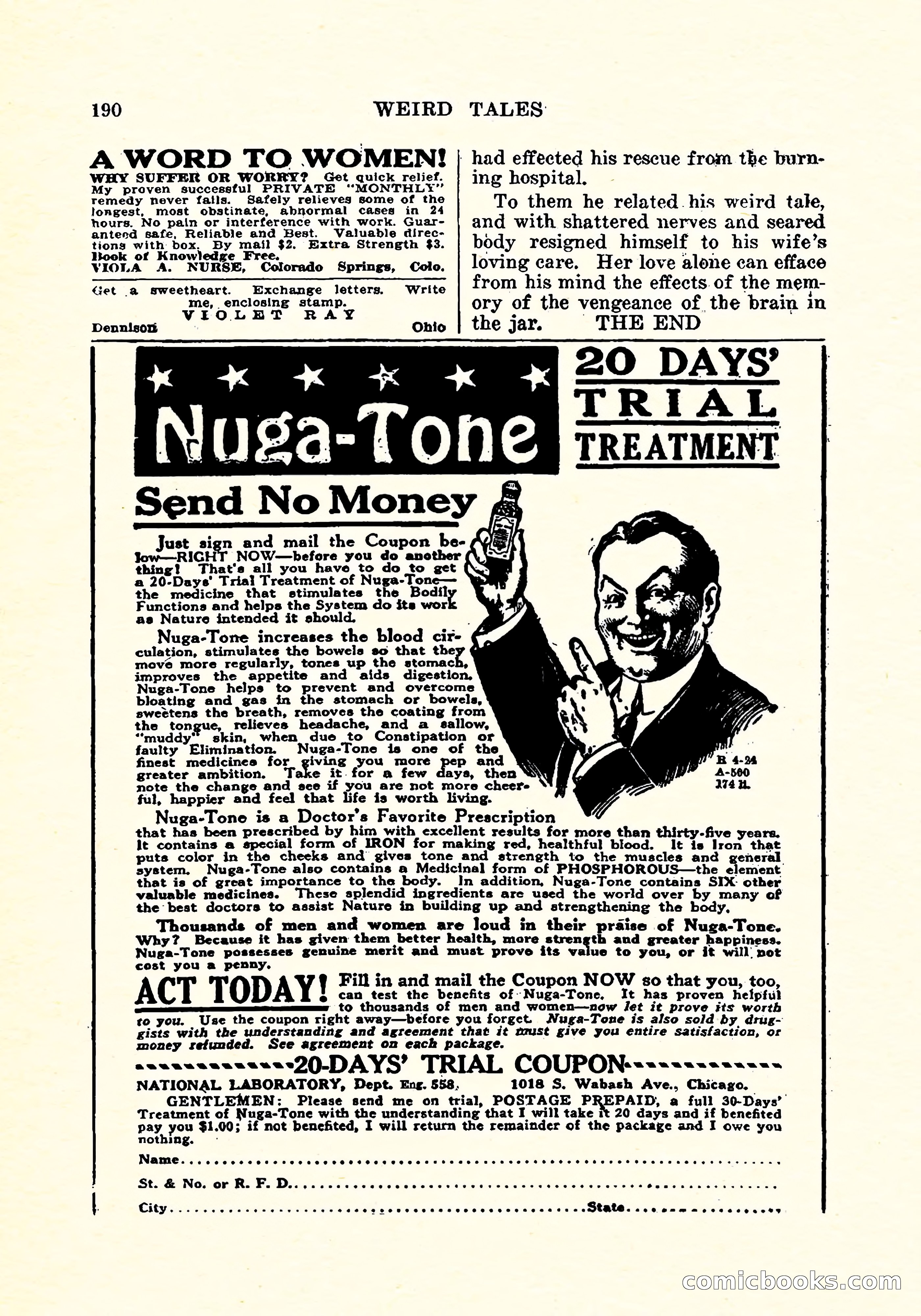Weird Tales, Vol. 4, No. 3 — page 191 of 194
