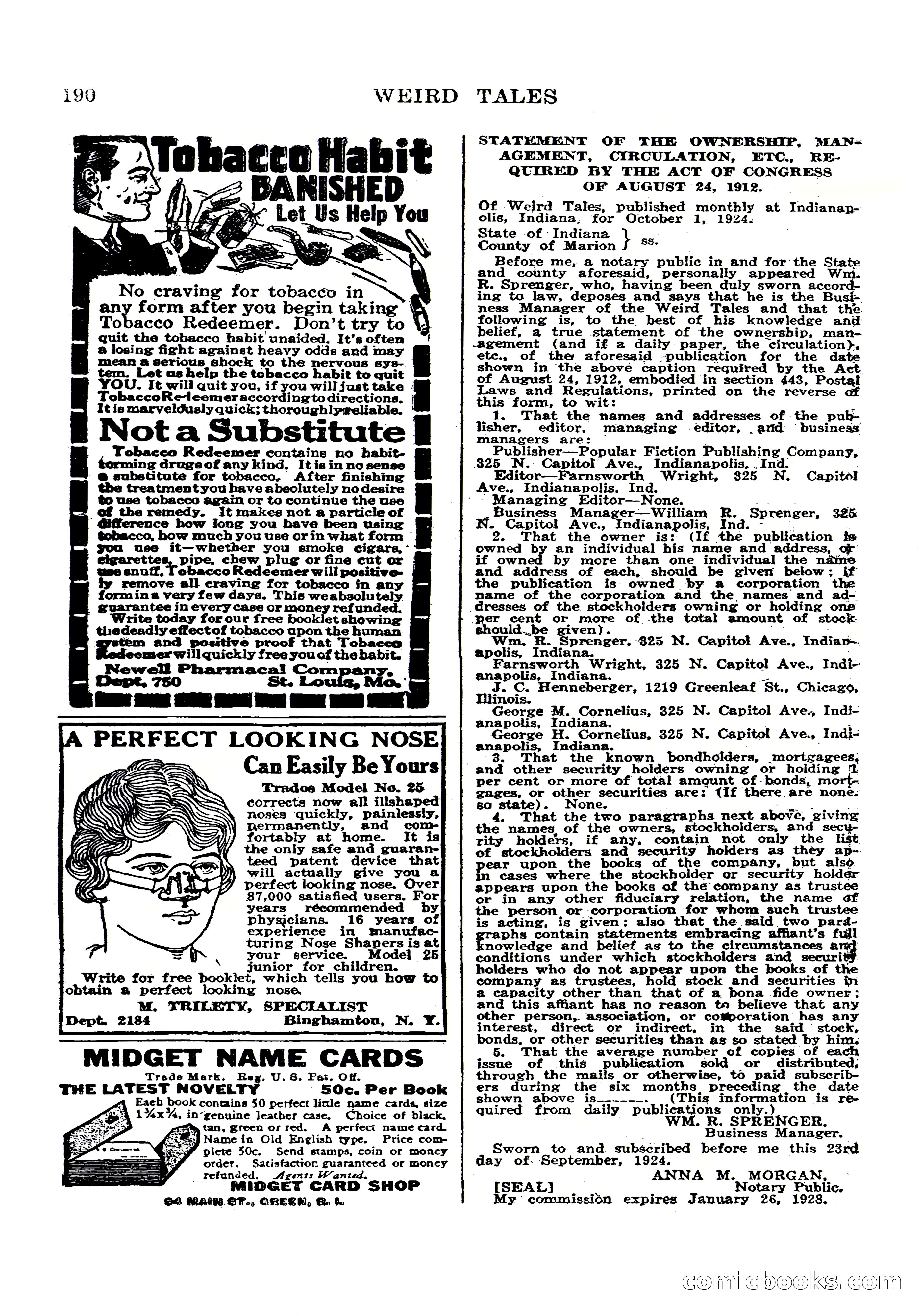 Weird Tales, Vol. 4, No. 4 — page 191 of 194
