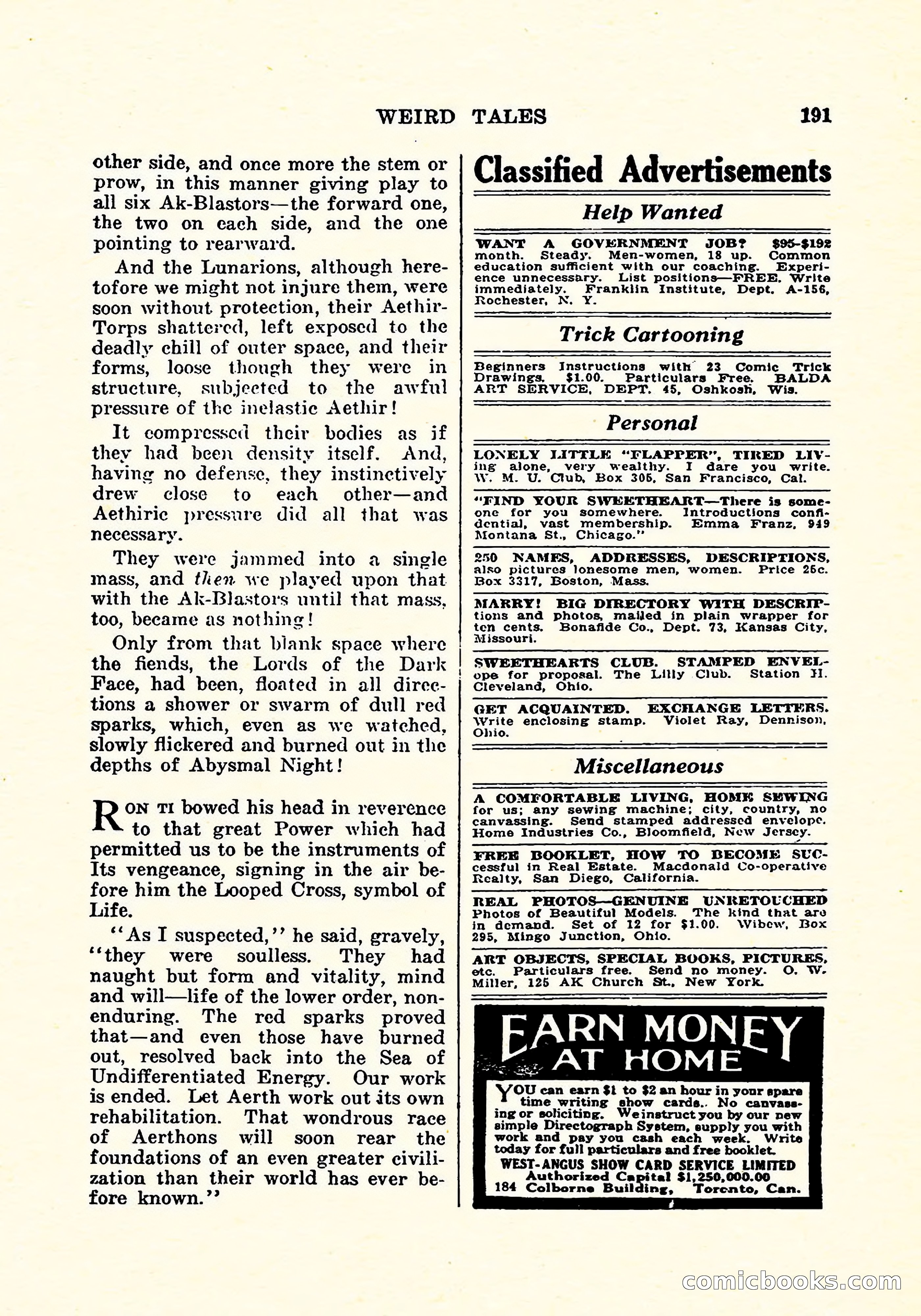 Weird Tales, Vol. 5, No. 4 — page 192 of 194