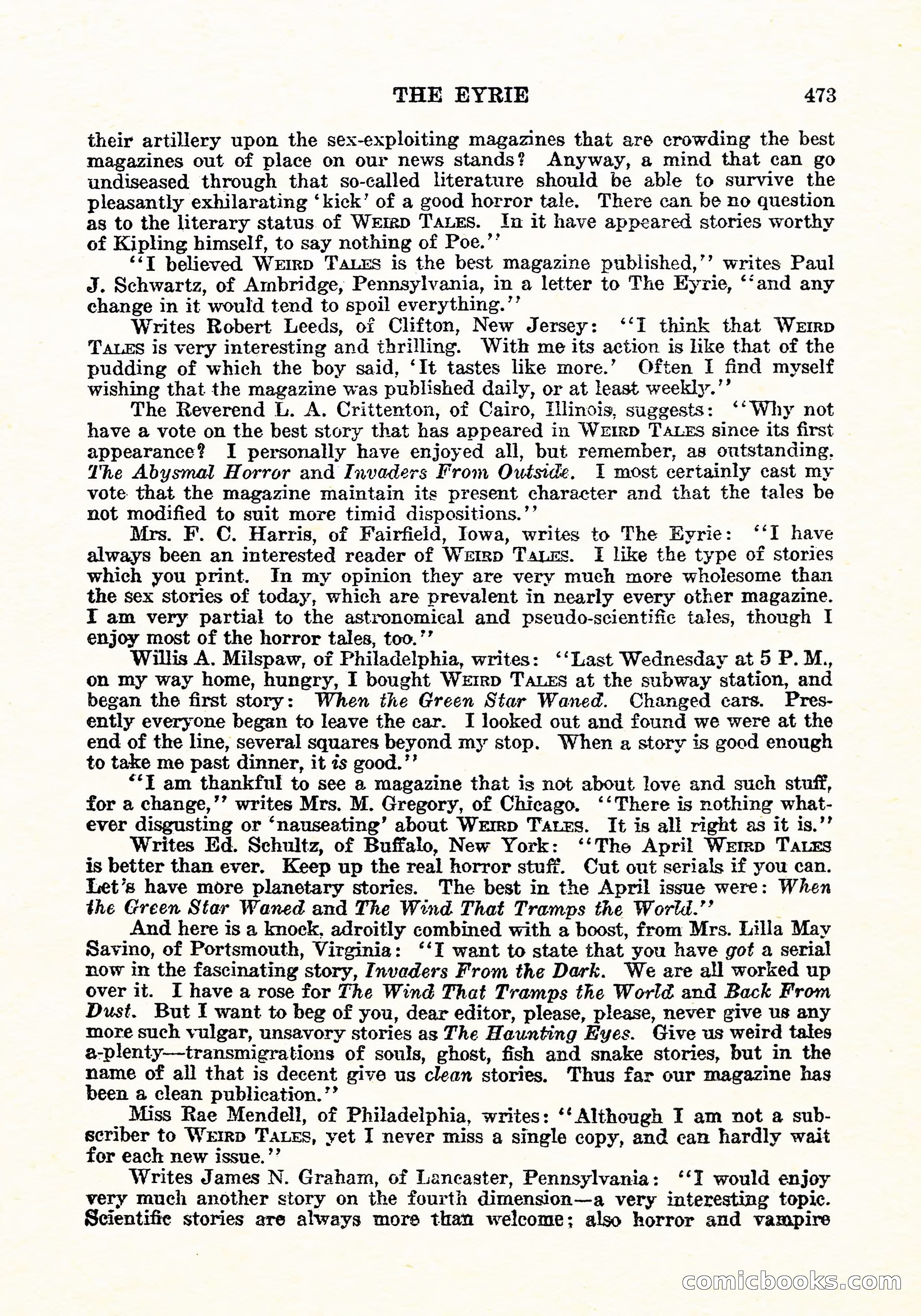 Weird Tales, Vol. 5, No. 6 — page 138 of 146