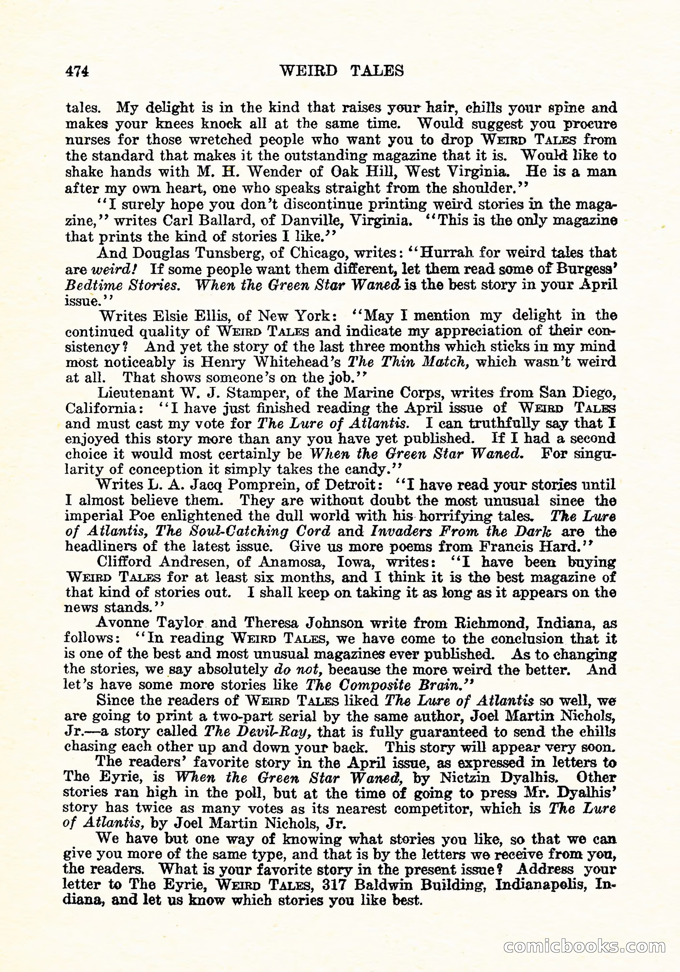 Weird Tales, Vol. 5, No. 6 — page 139 of 146