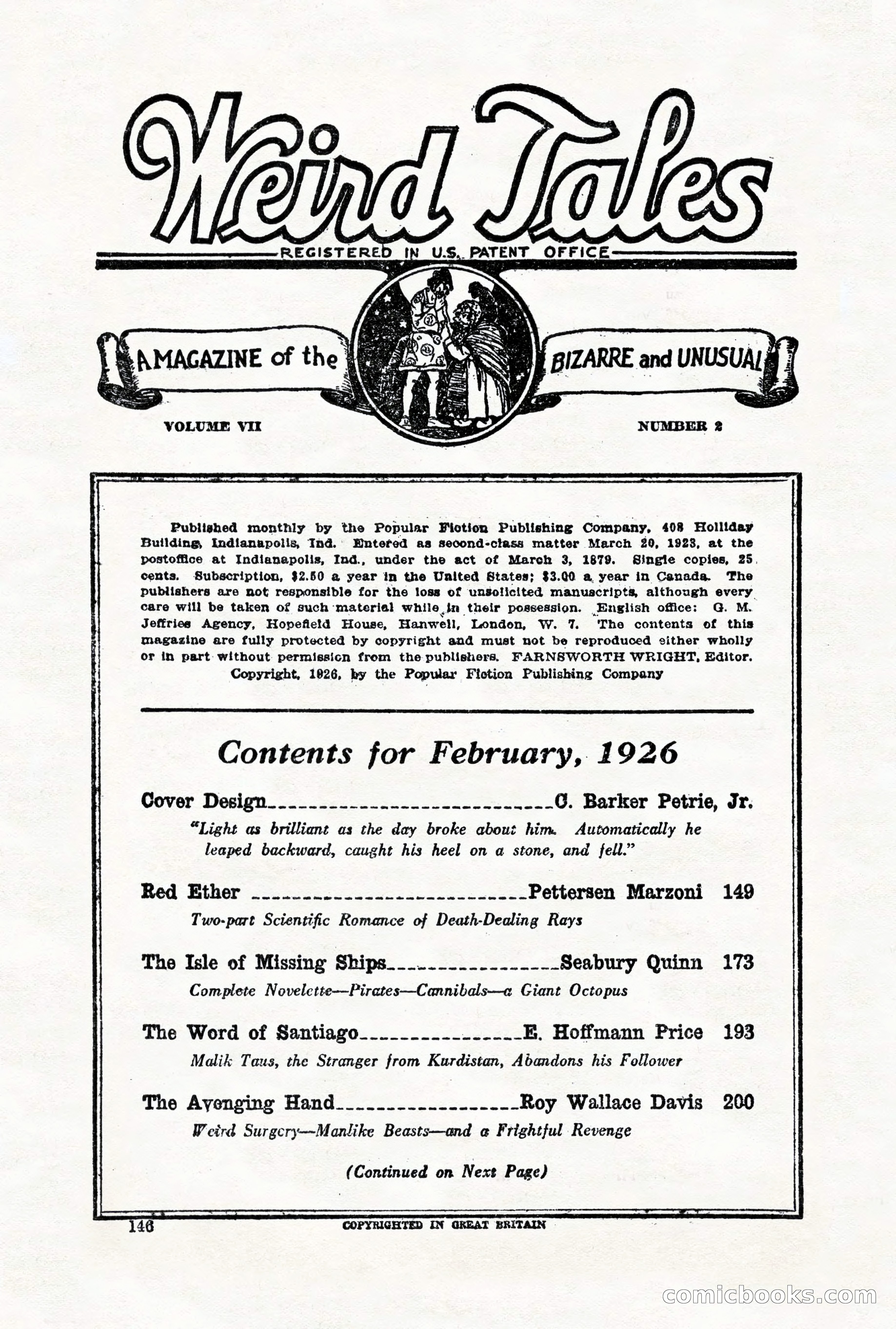 Weird Tales, Vol. VII, No. 2 — page 4 of 148