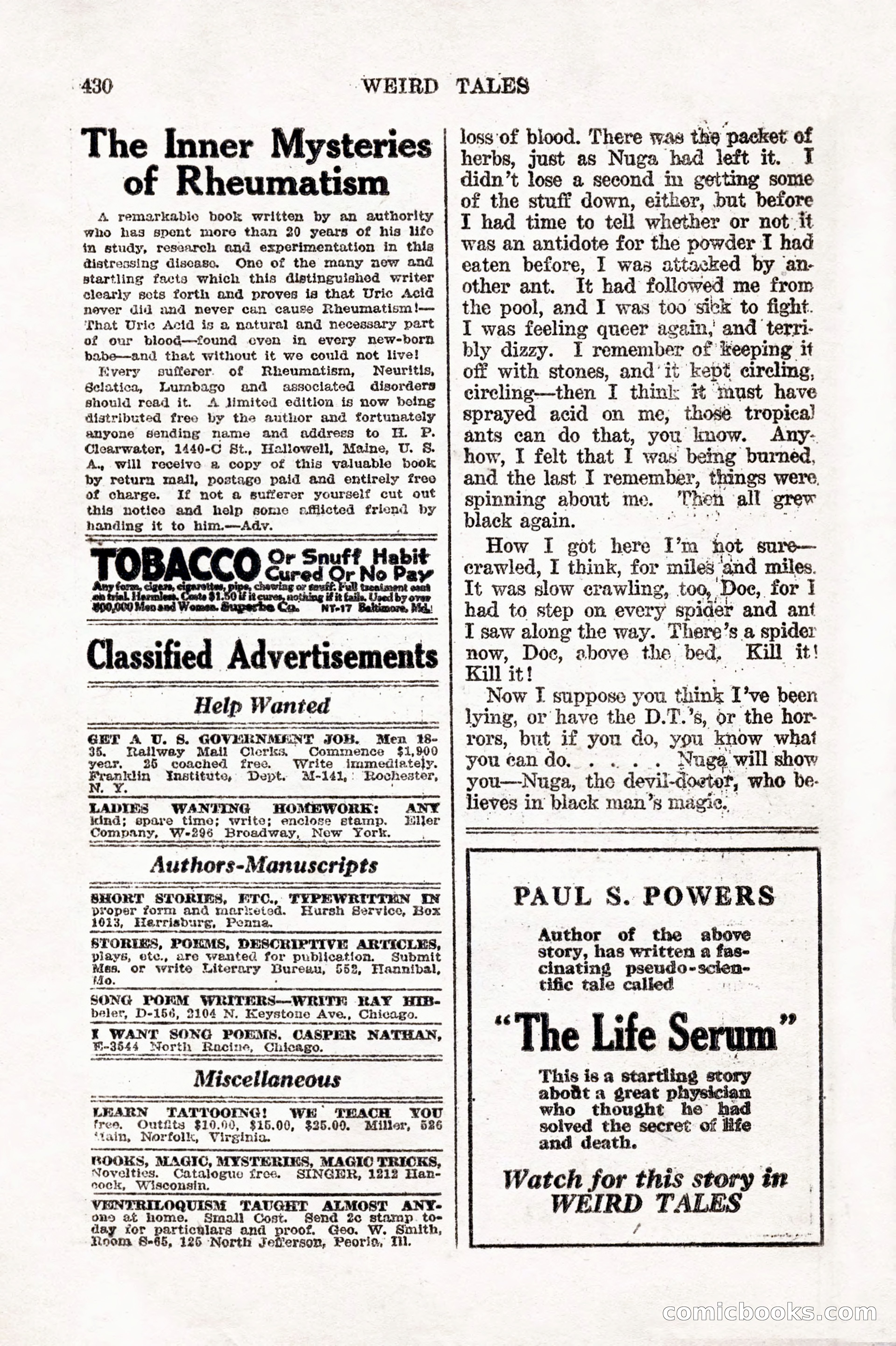 Weird Tales, Vol. 7, No. 3 — page 144 of 148