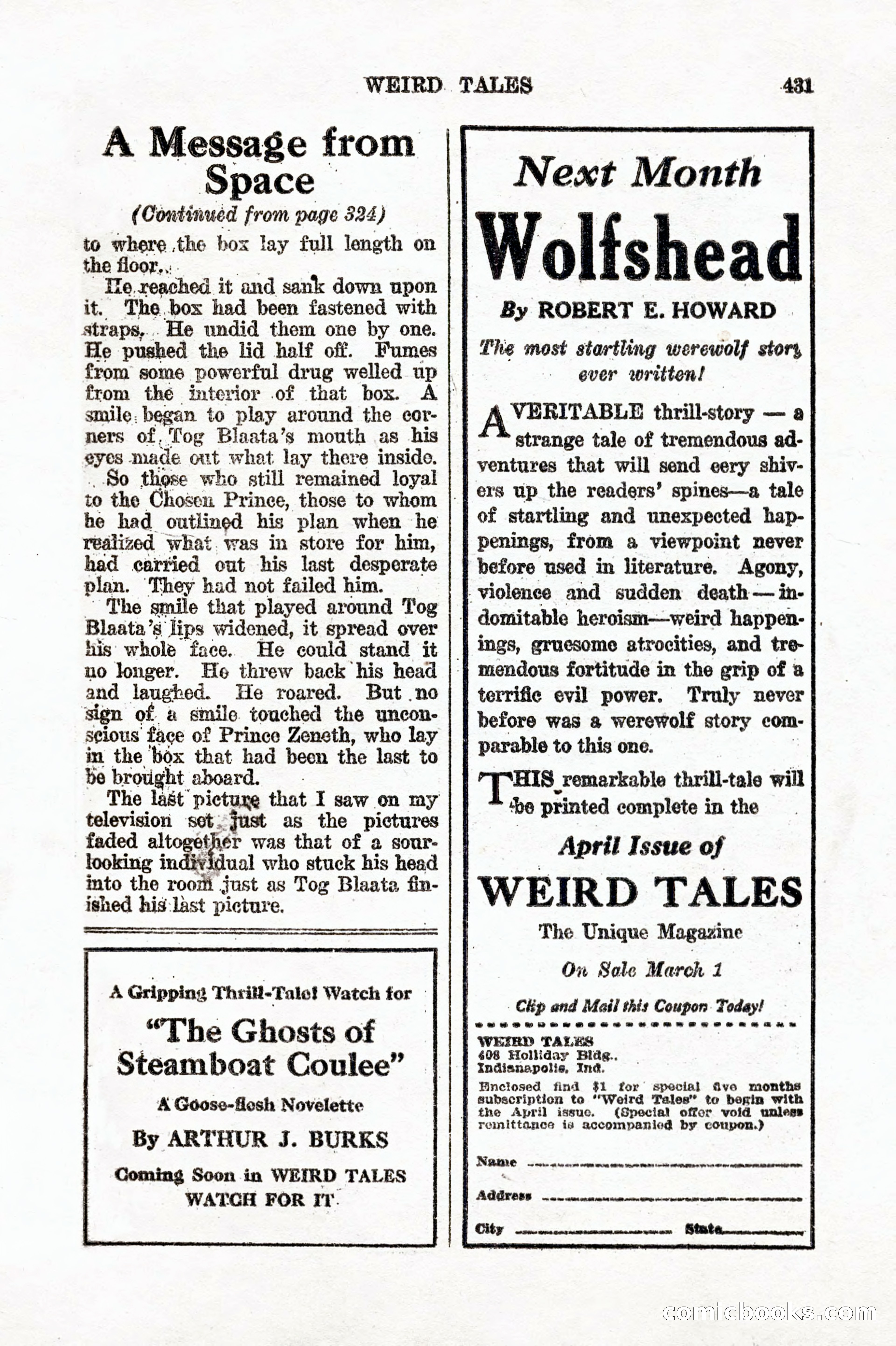 Weird Tales, Vol. 7, No. 3 — page 145 of 148