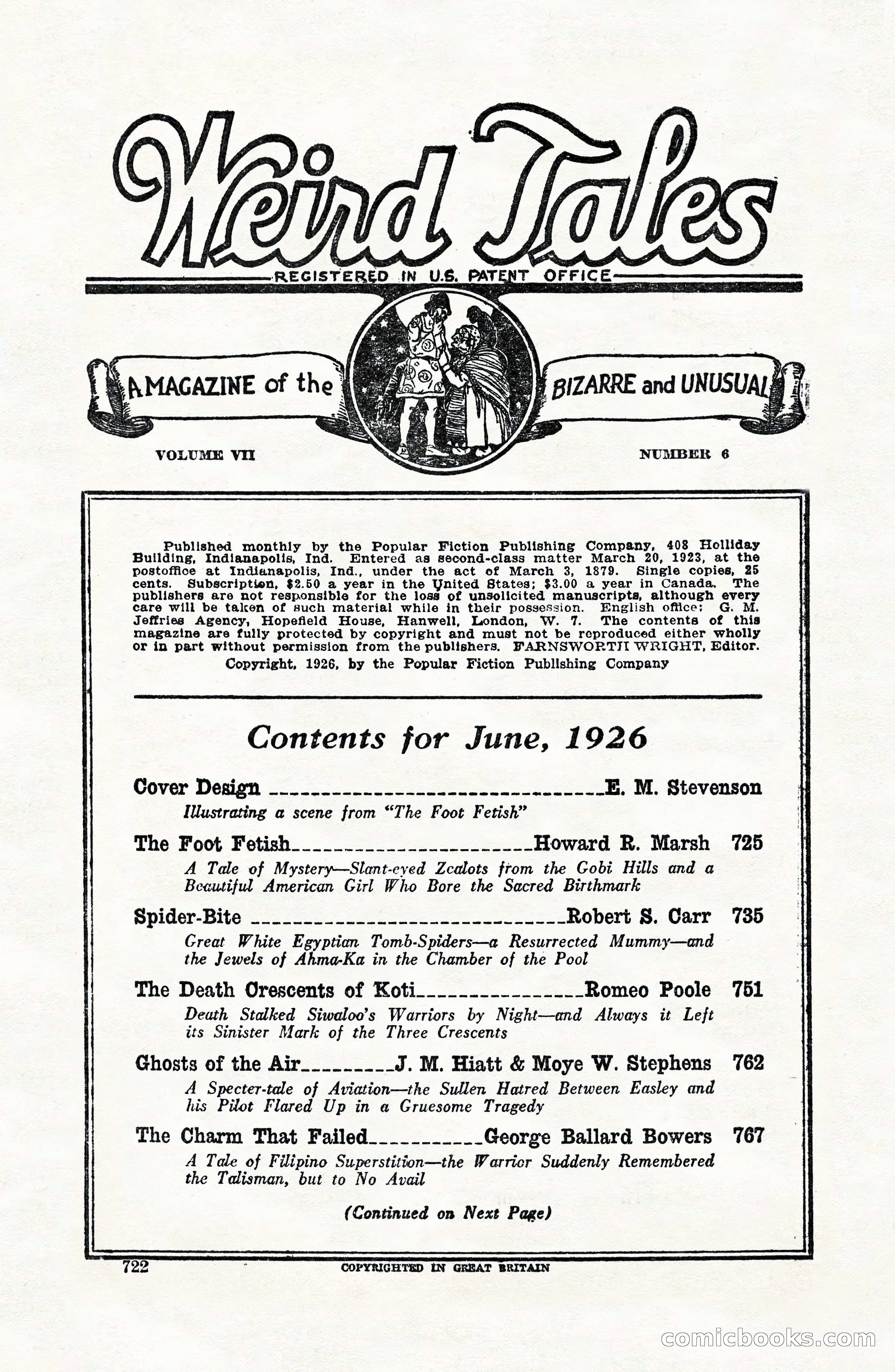 Weird Tales, Vol. VII, No. 6 — page 4 of 148
