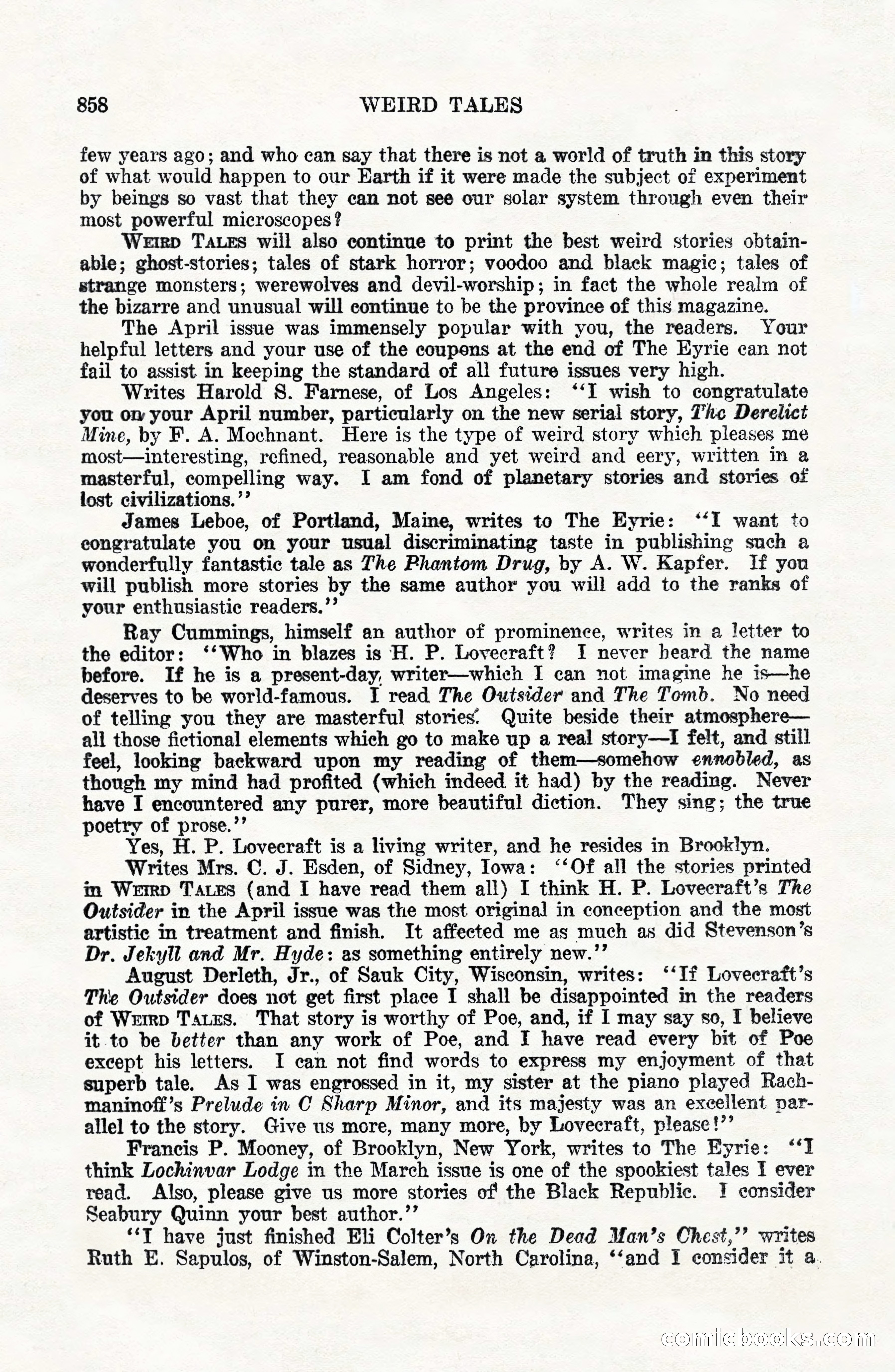 Weird Tales, Vol. VII, No. 6 — page 140 of 148