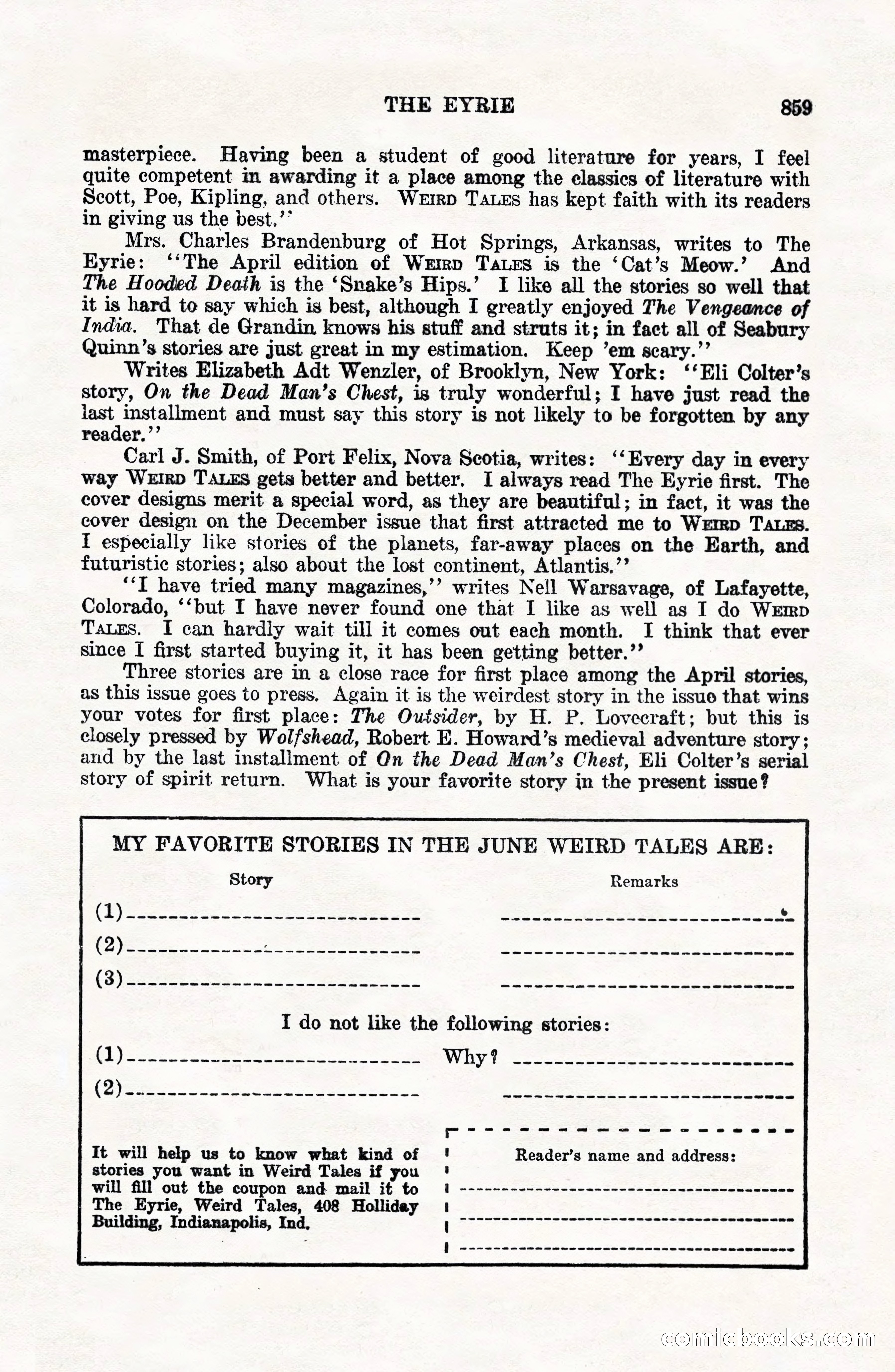Weird Tales, Vol. VII, No. 6 — page 141 of 148