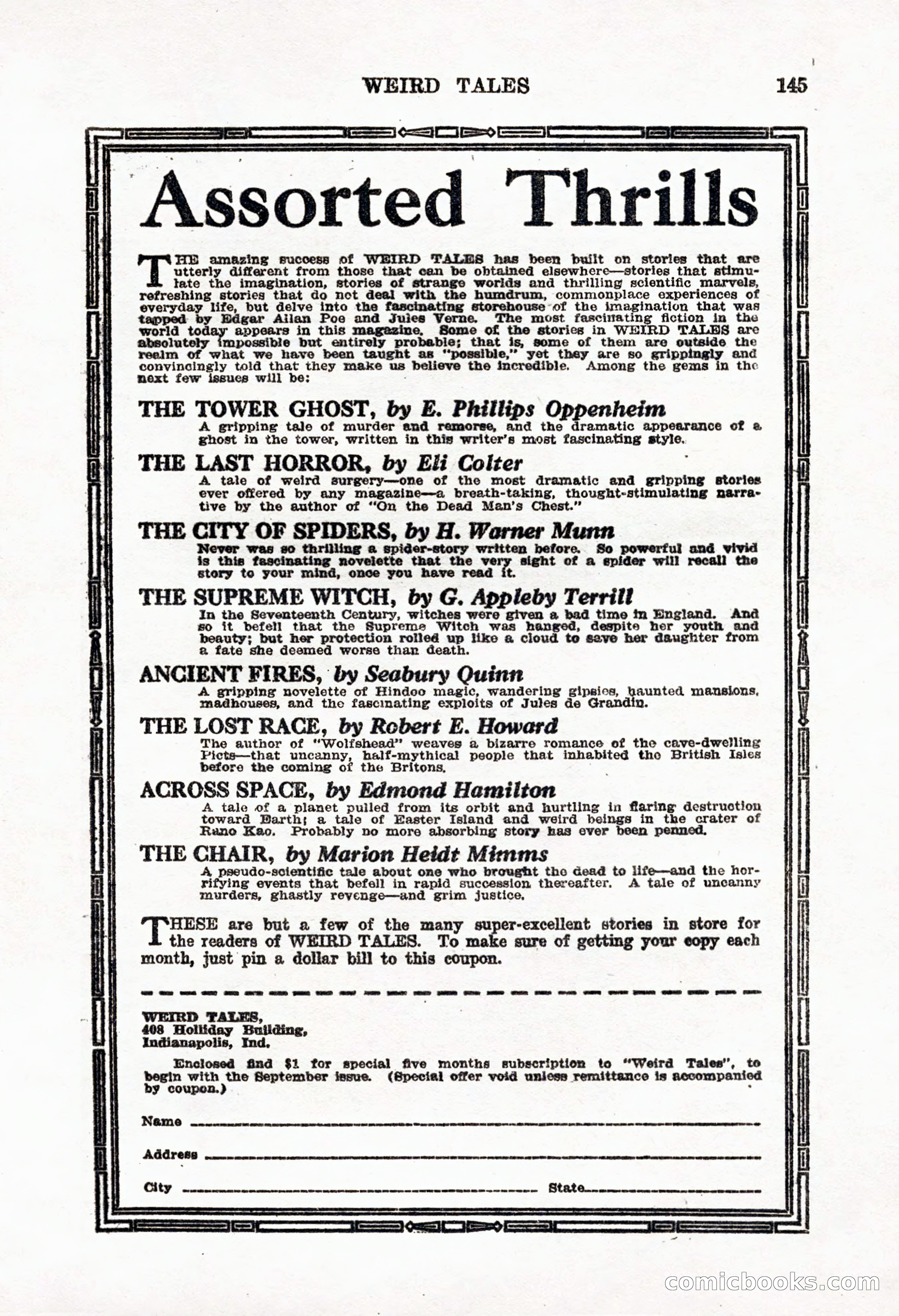 Weird Tales, Vol. 8, No. 2 — page 3 of 146