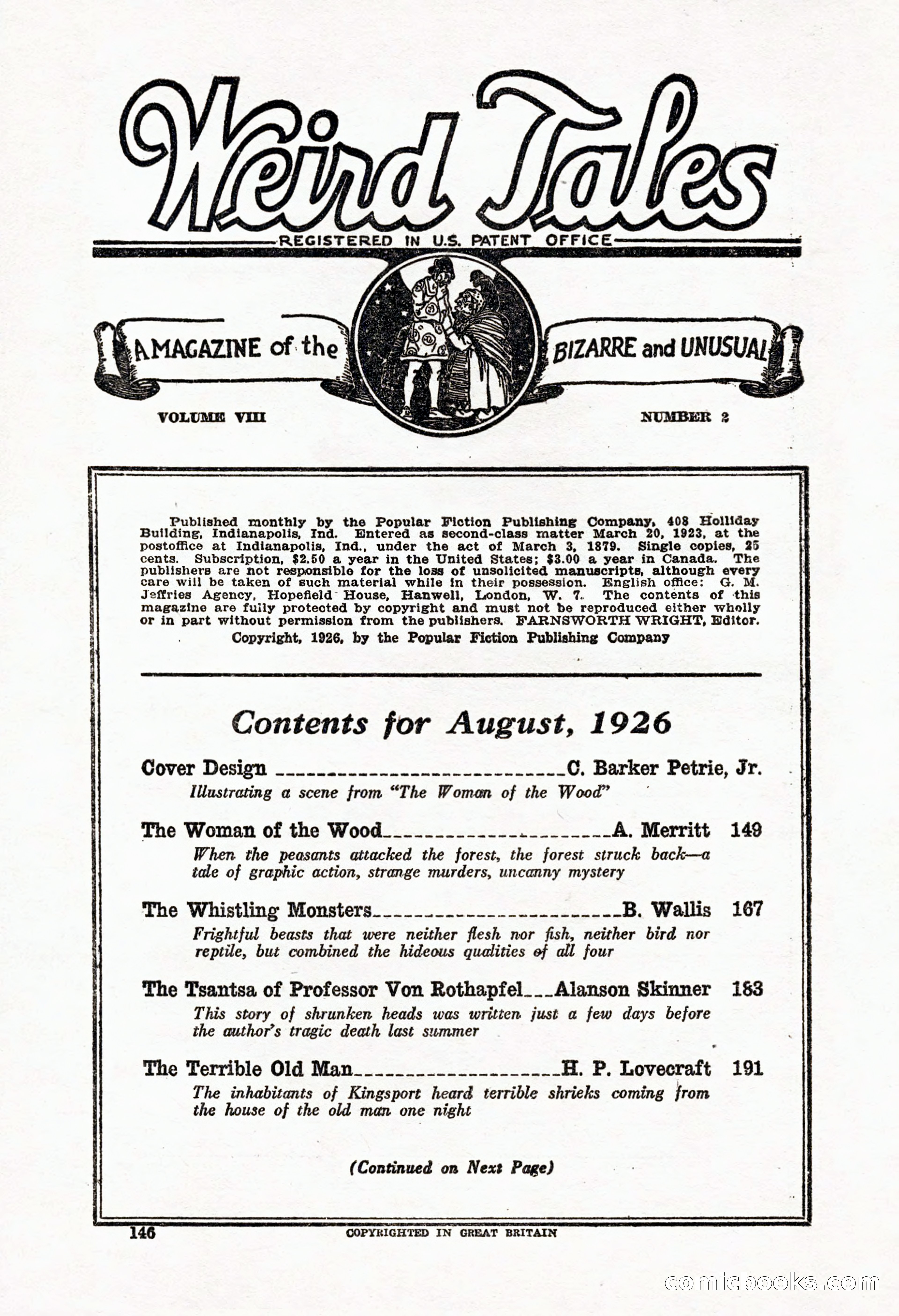 Weird Tales, Vol. 8, No. 2 — page 4 of 146