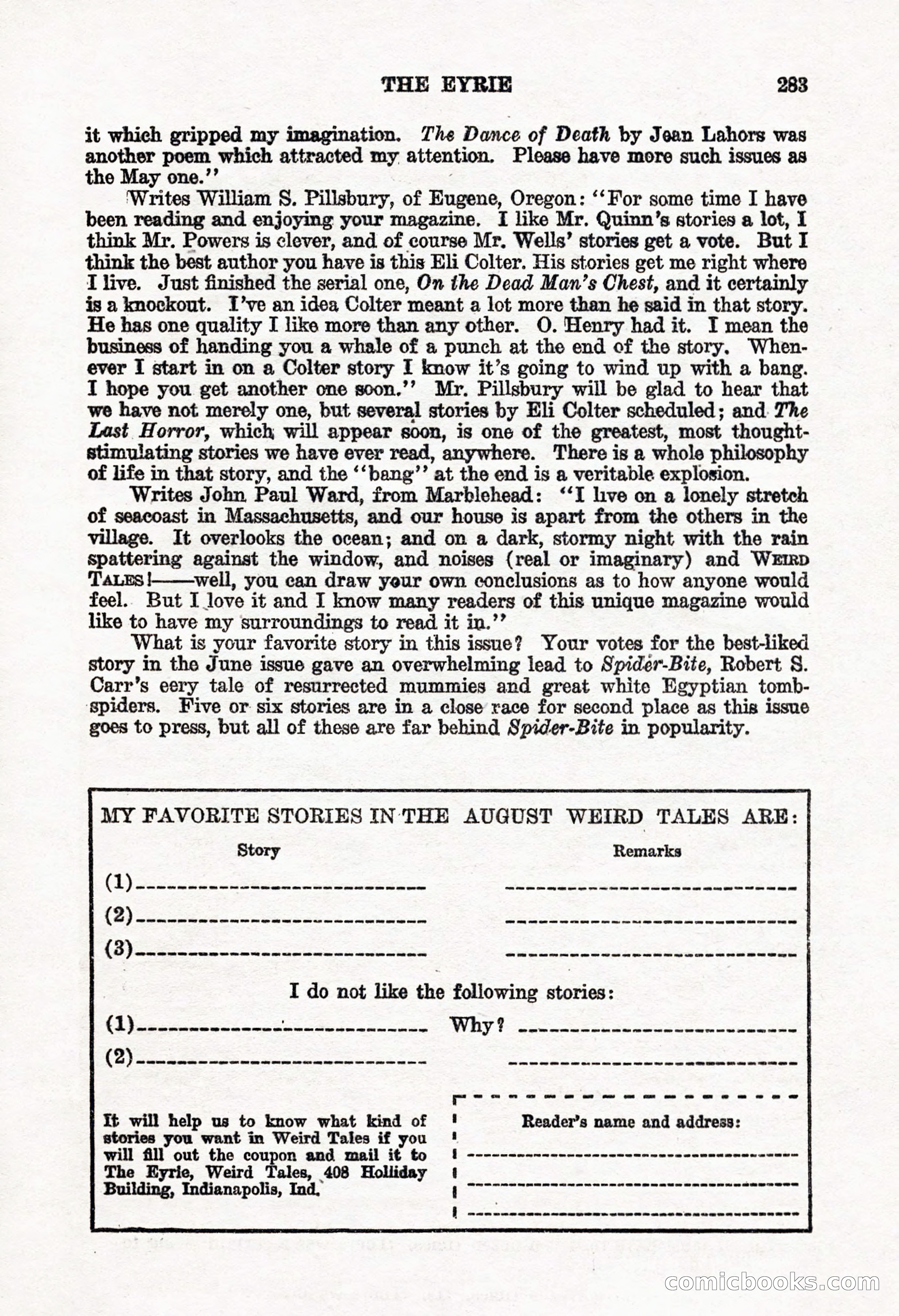 Weird Tales, Vol. 8, No. 2 — page 141 of 146