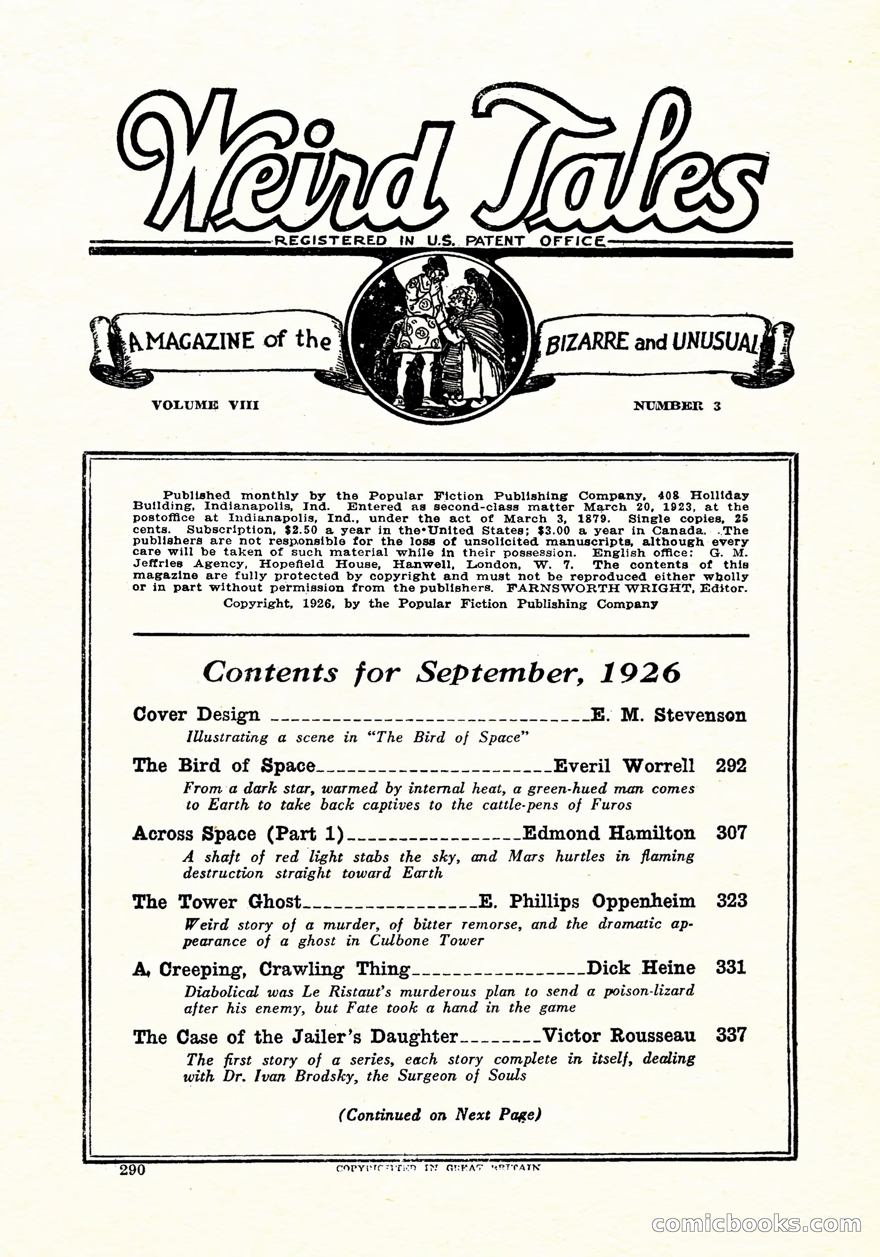 Weird Tales, September 1926 — page 3 of 146
