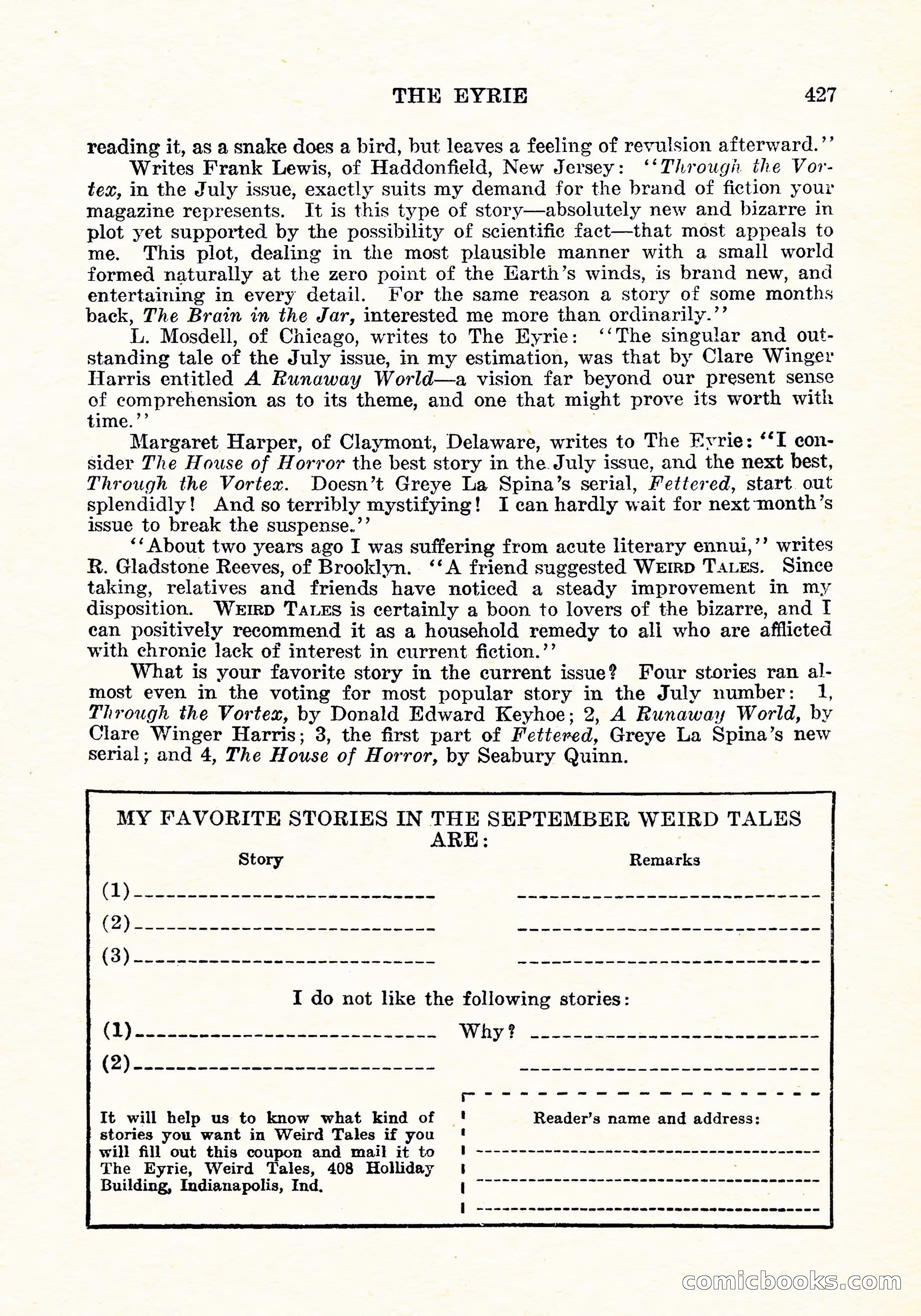 Weird Tales, September 1926 — page 140 of 146