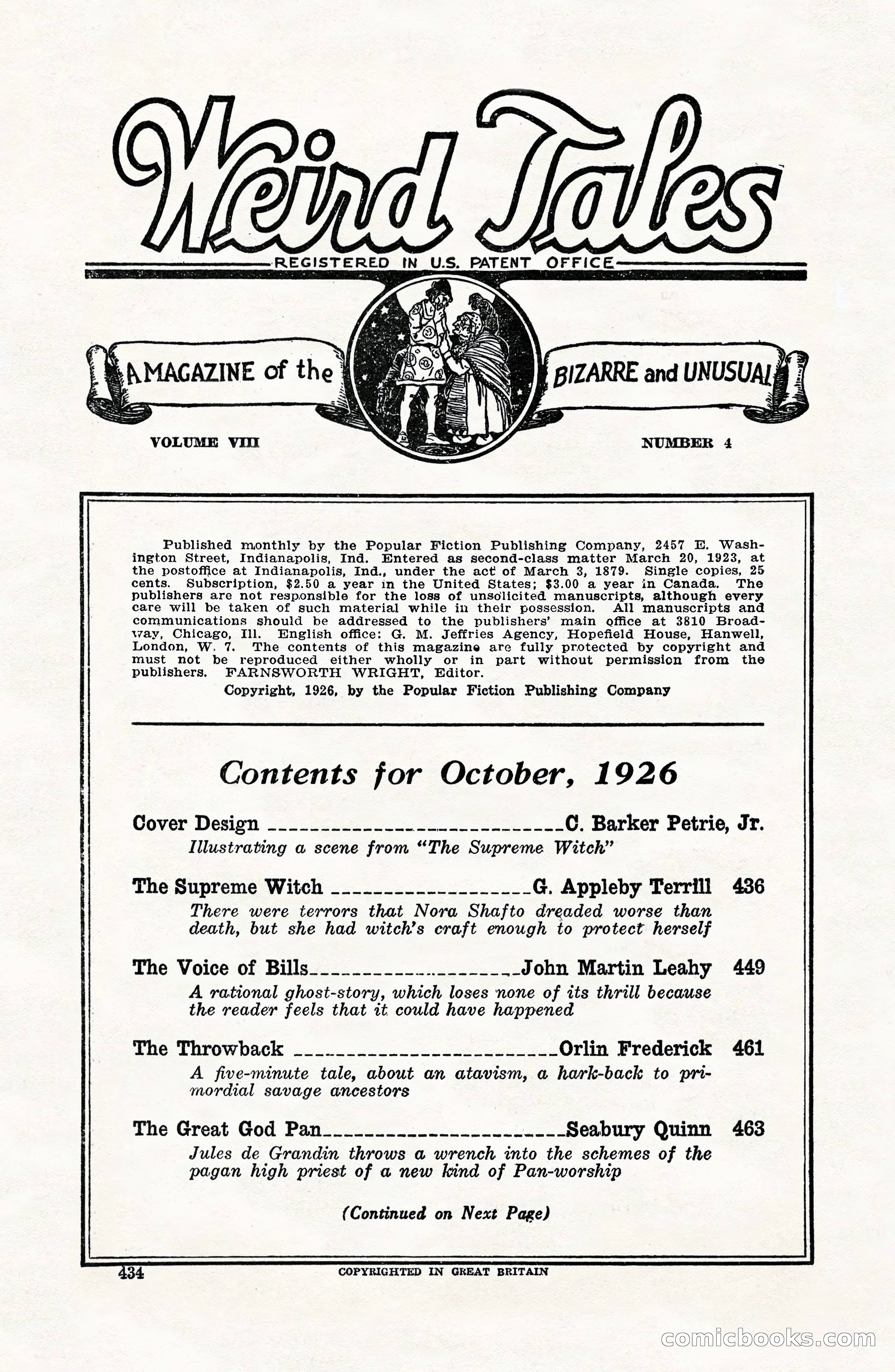 Weird Tales, Vol. VIII, No. 4 — page 4 of 148