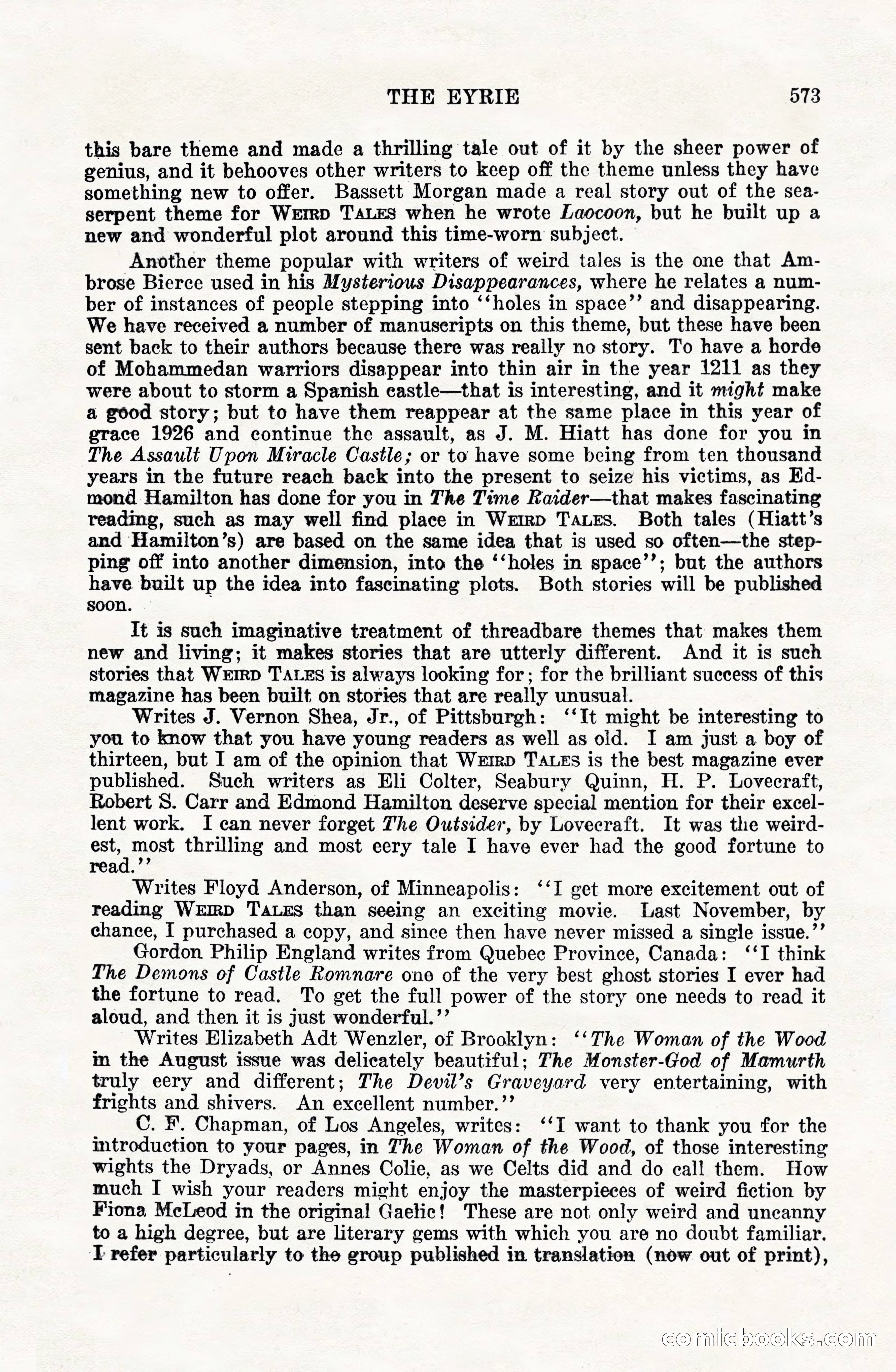 Weird Tales, Vol. VIII, No. 4 — page 143 of 148