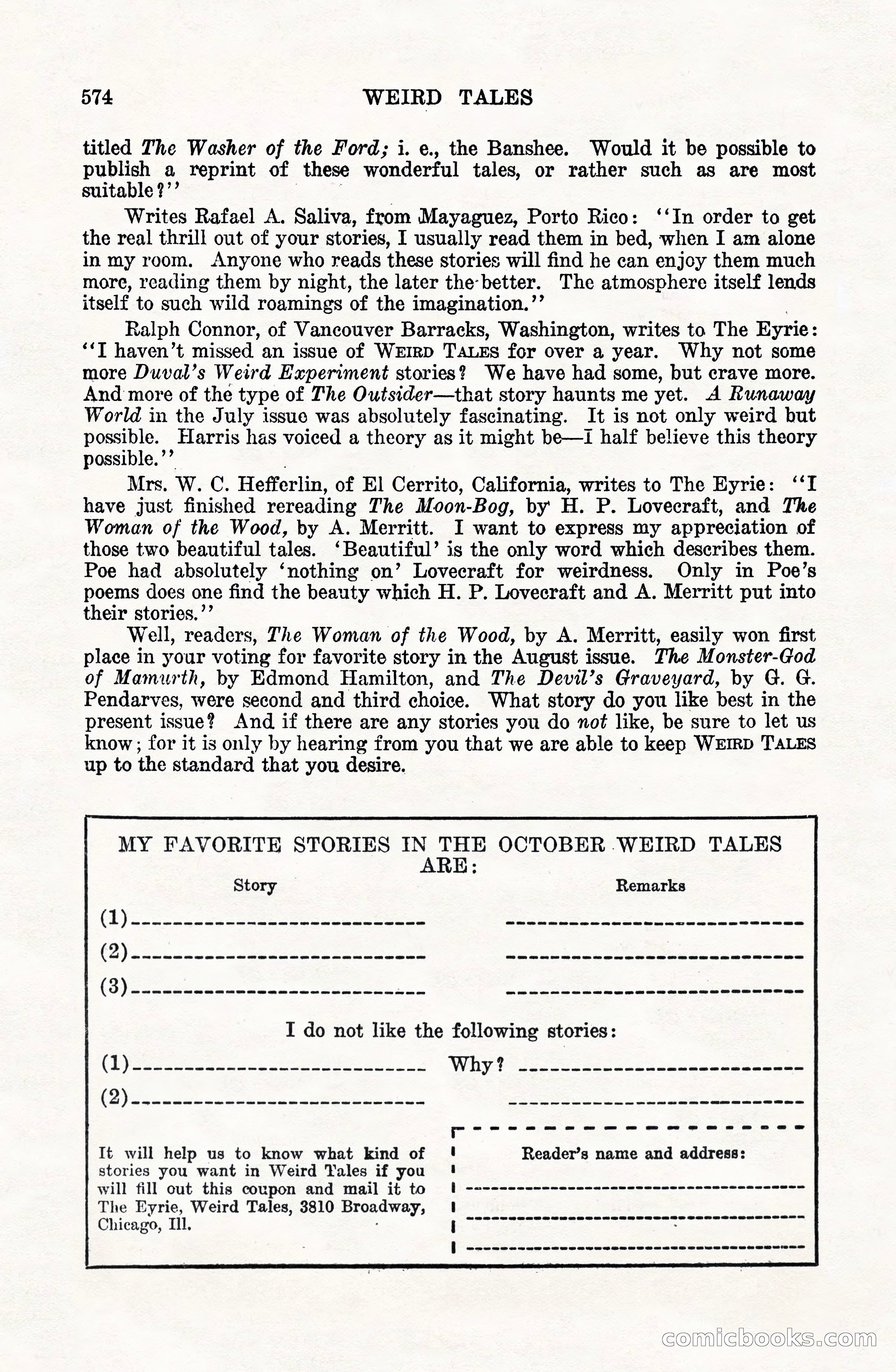 Weird Tales, Vol. VIII, No. 4 — page 144 of 148