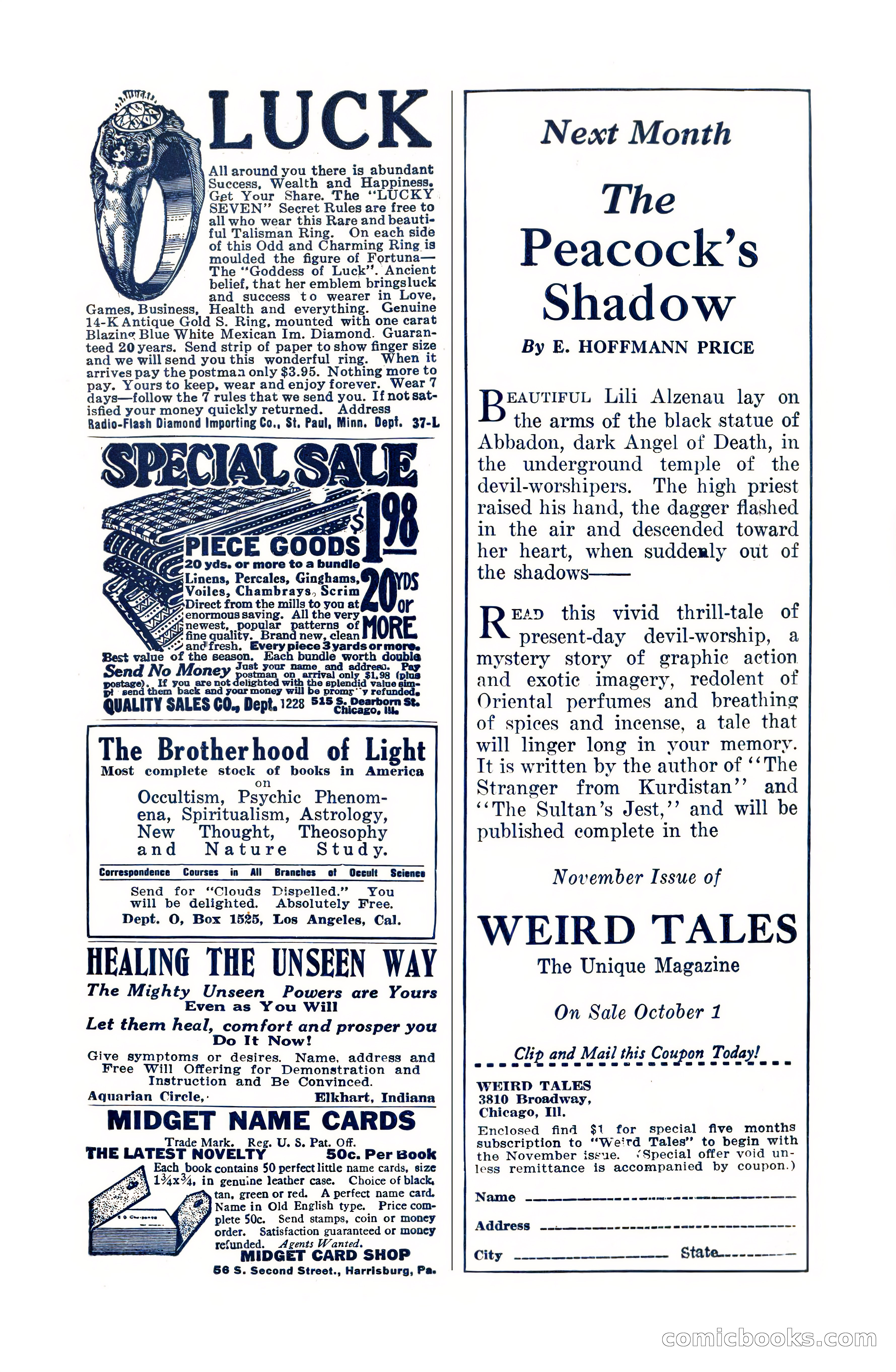 Weird Tales, Vol. VIII, No. 4 — page 147 of 148