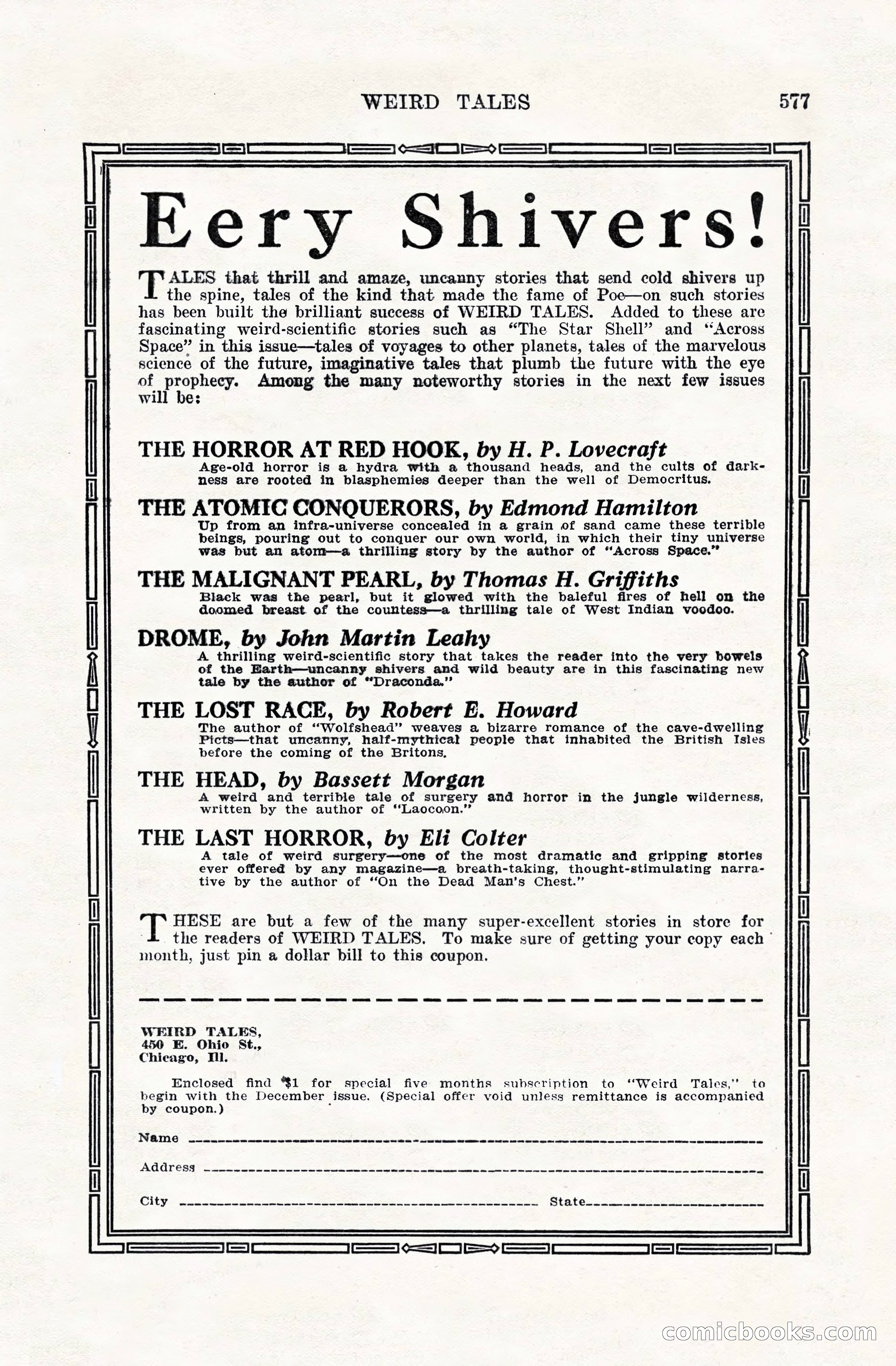 Weird Tales, Vol. VIII, No. 5 — page 3 of 148