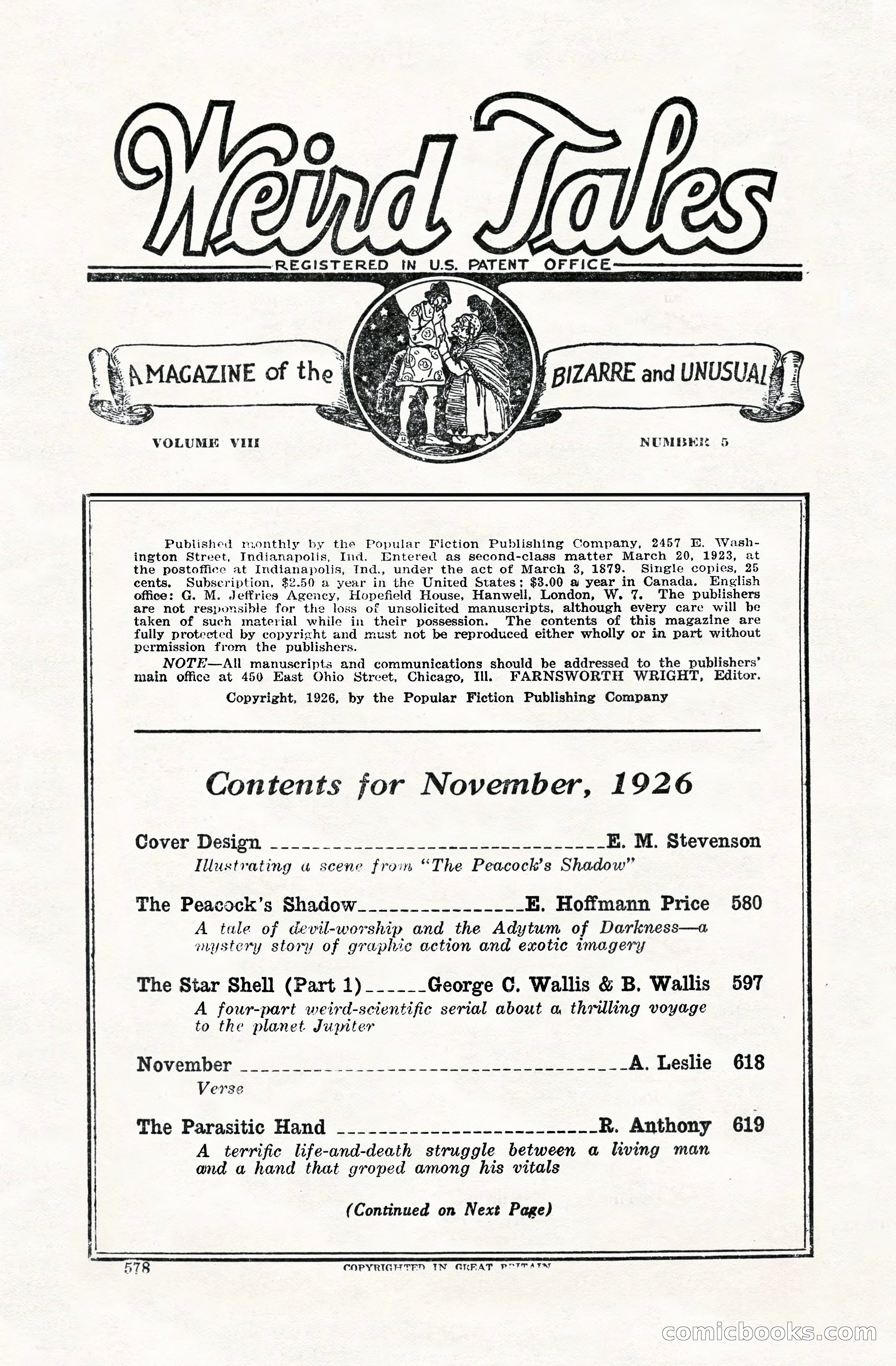 Weird Tales, Vol. VIII, No. 5 — page 4 of 148