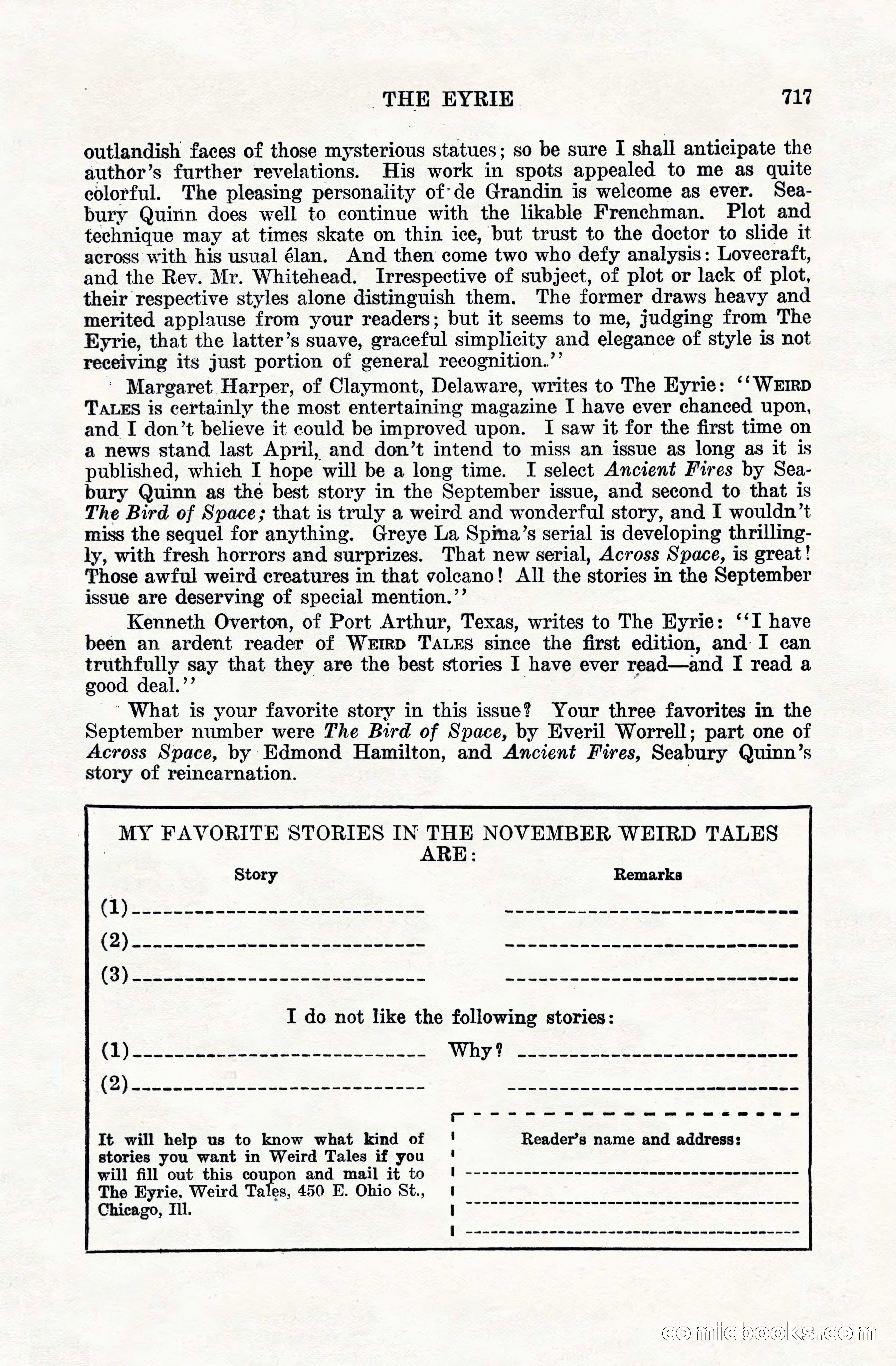 Weird Tales, Vol. VIII, No. 5 — page 143 of 148